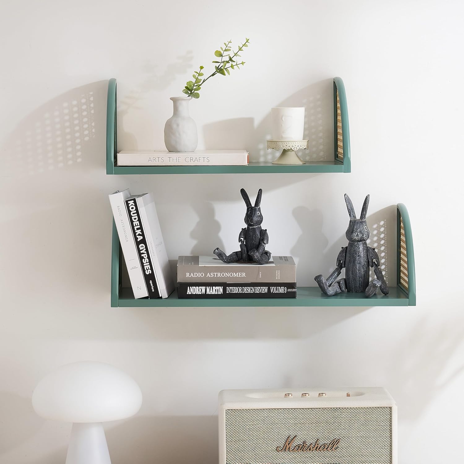 PJCOLL 16 Inch Rattan Wall Shelf - Green