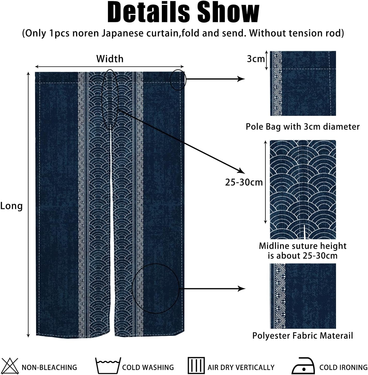 Noren Doorway Curtain Royal Blue Hanging Panel