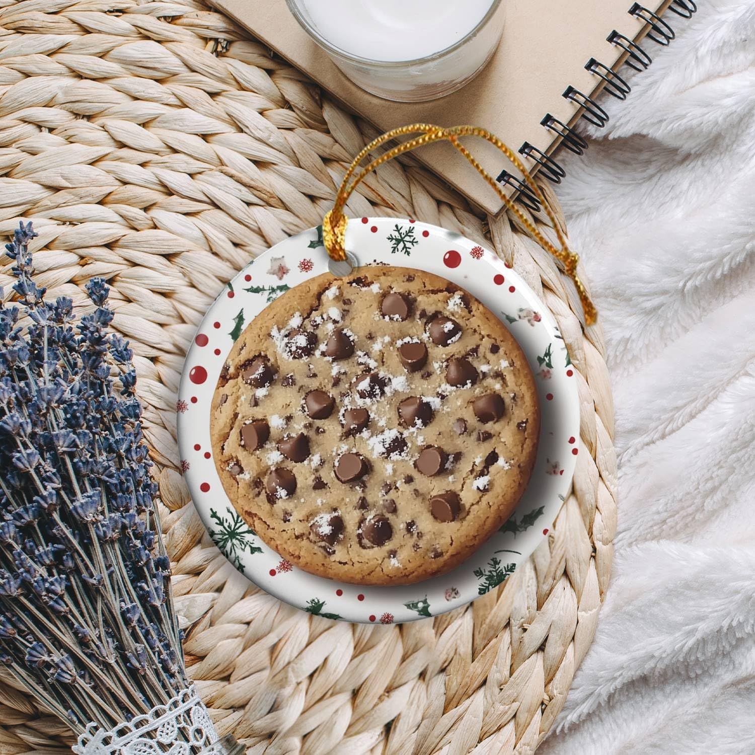 Chocolate Chip Cookie Design Ceramic Ornament for Christmas Tree