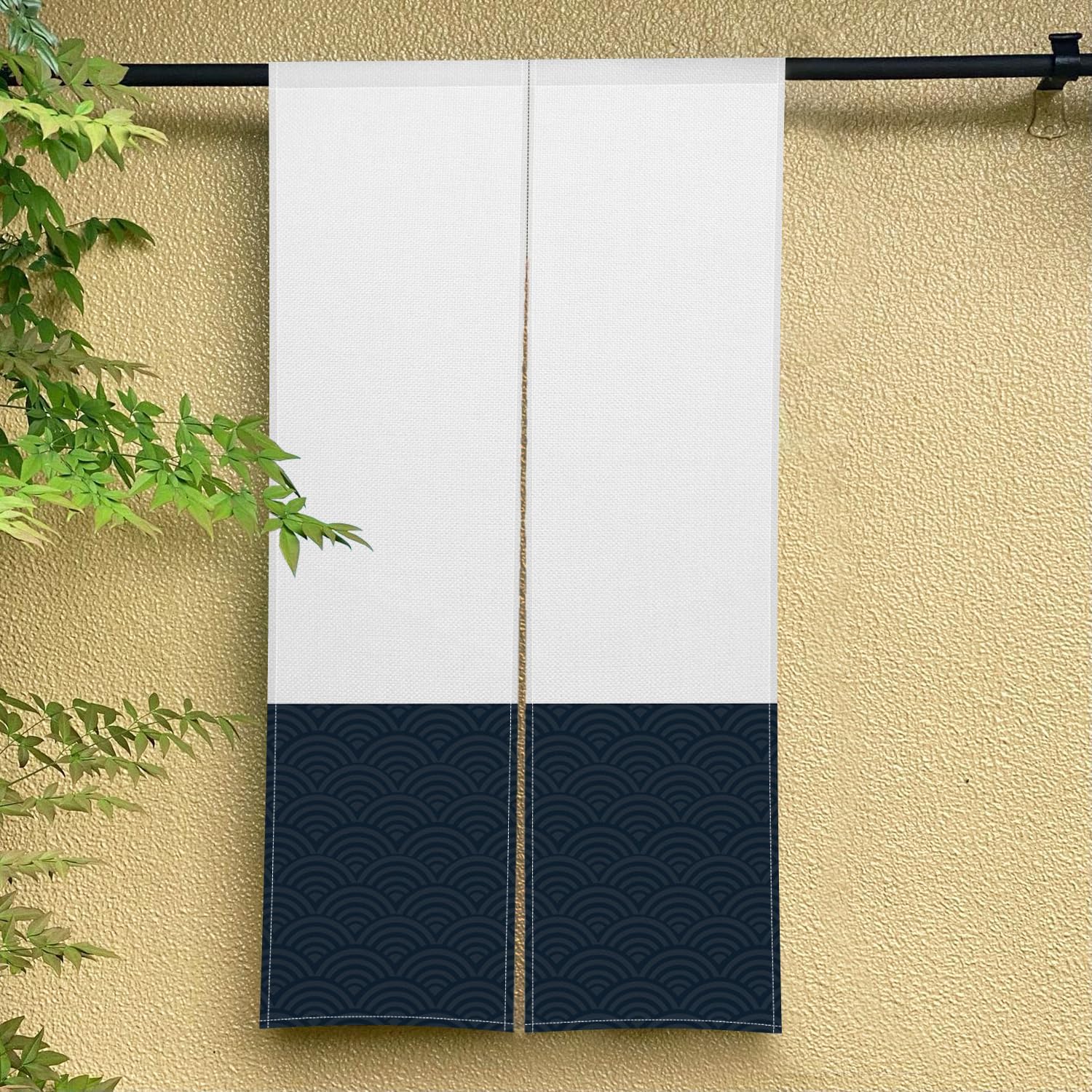 Japanese Noren Door Curtain Privacy Divider 335x709 Inch Beige Black Wave