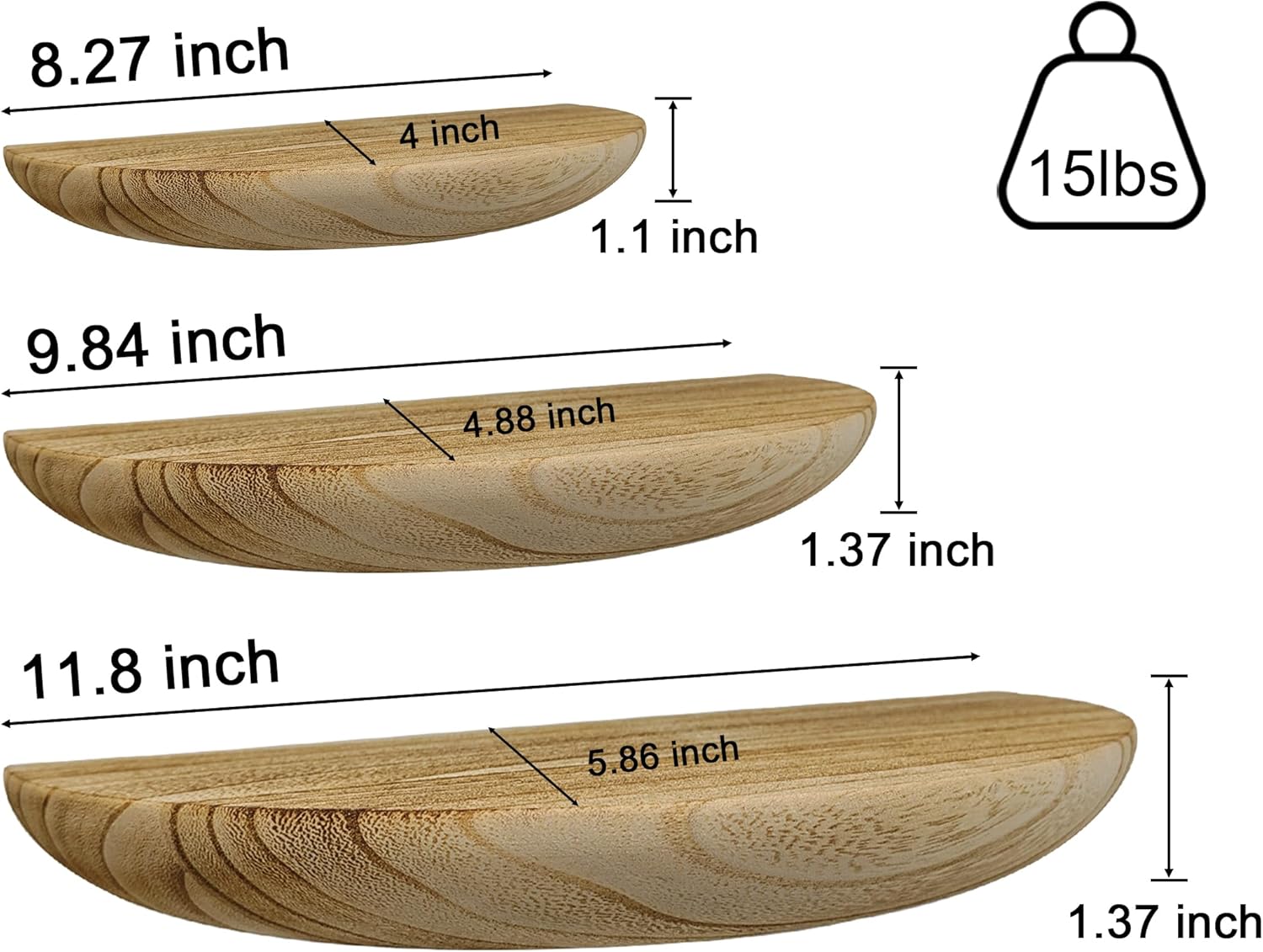 Solid Wood Half Round Floating Wall Shelves Light Brown
