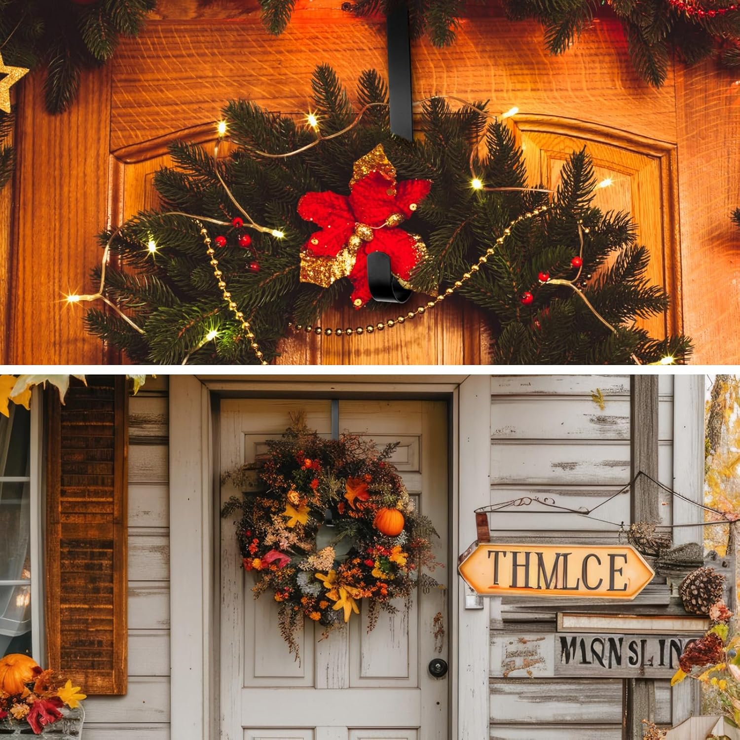 2 Pcs 12 Inches Double Sided Wreath Hanger for Front Door