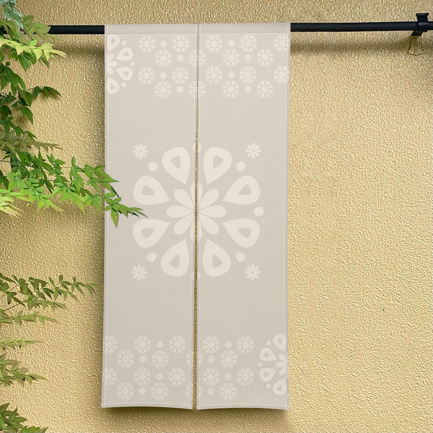 Noren Japanese Style Door Curtain Panel 34x60 Inch Flowers Beige