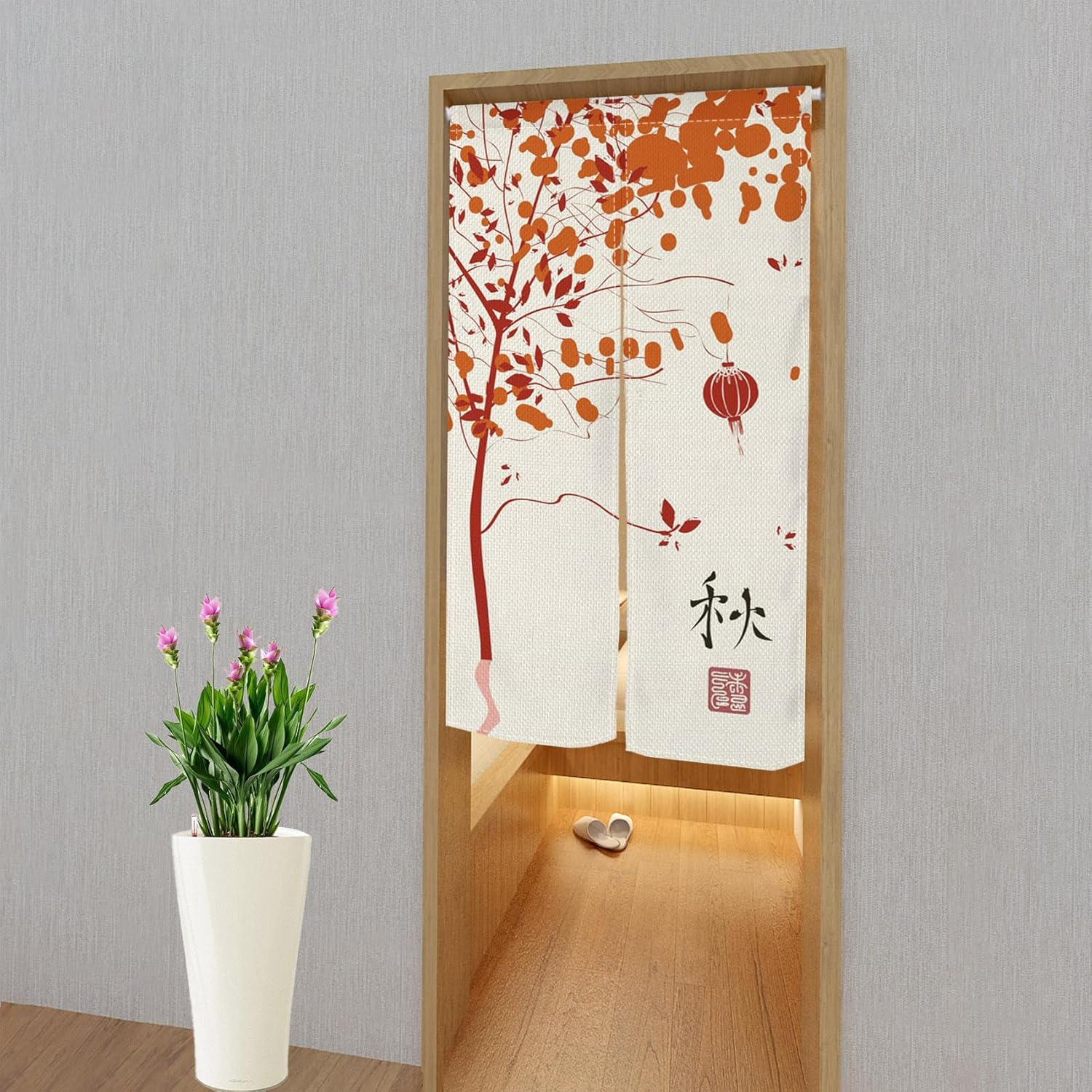 Japanese Noren Door Curtain with Fall Leaves Design