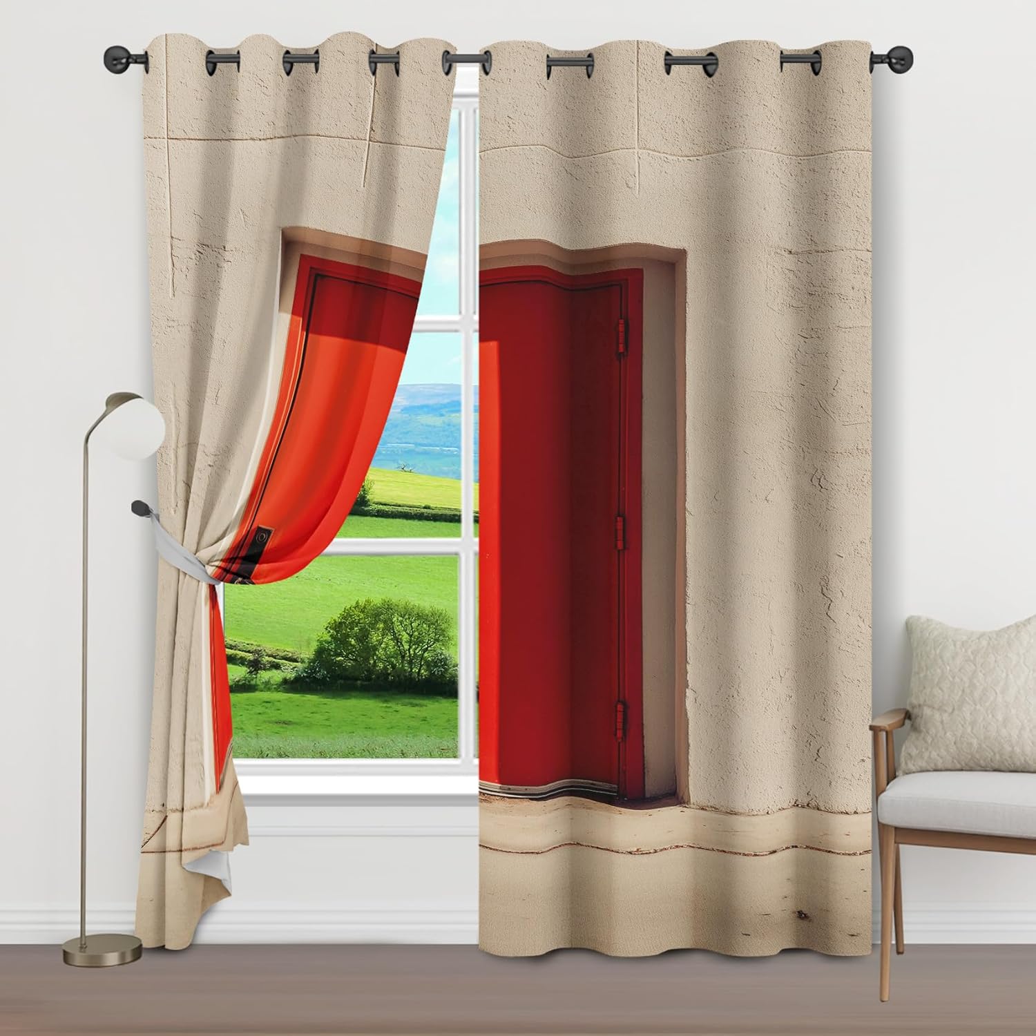 Concrete Frame Doorway Curtains 2 Panels Set