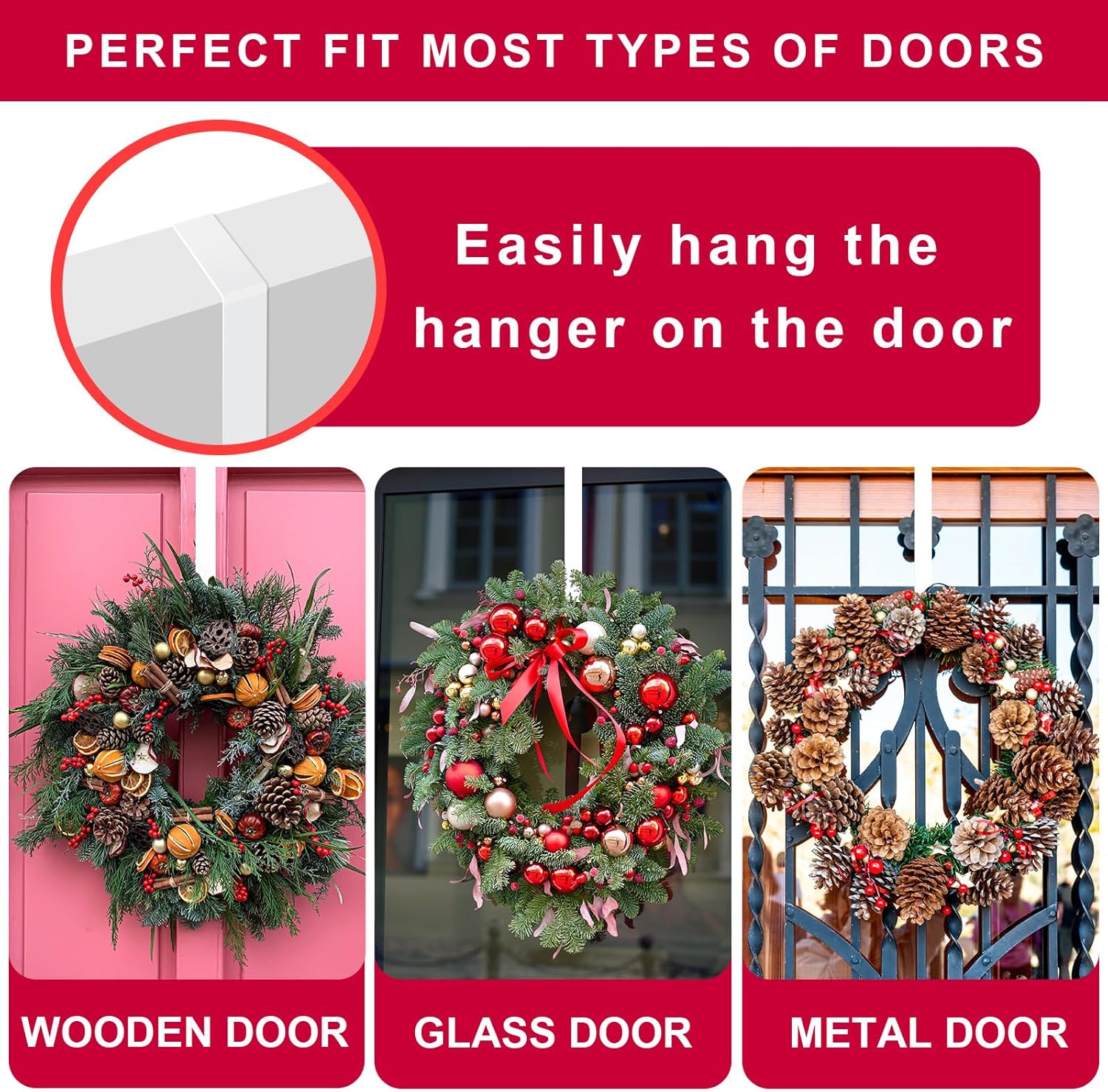 2 Pack Powder White Wreath Hangers for Front Door Windows
