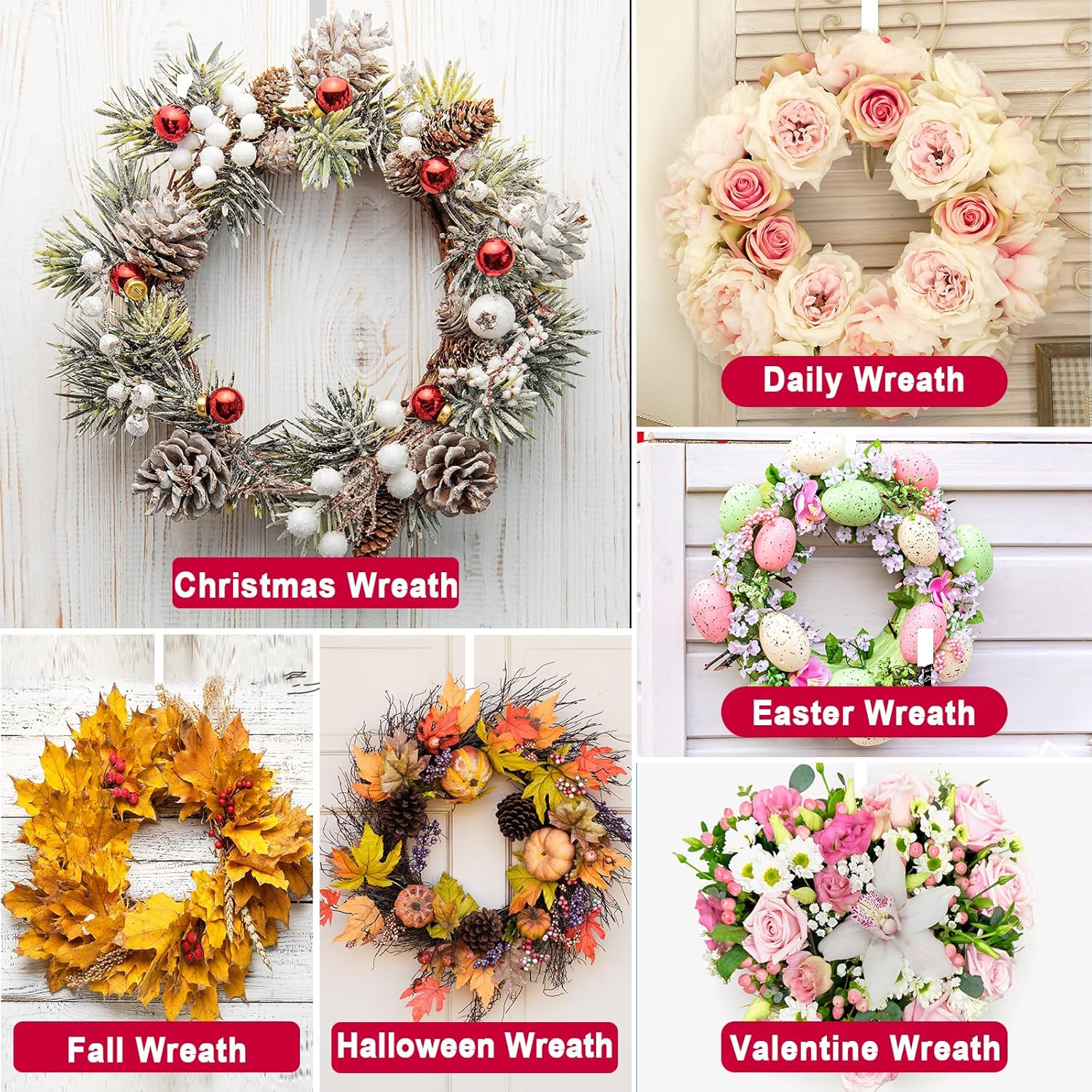2 Pack Powder White Wreath Hangers for Front Door Windows
