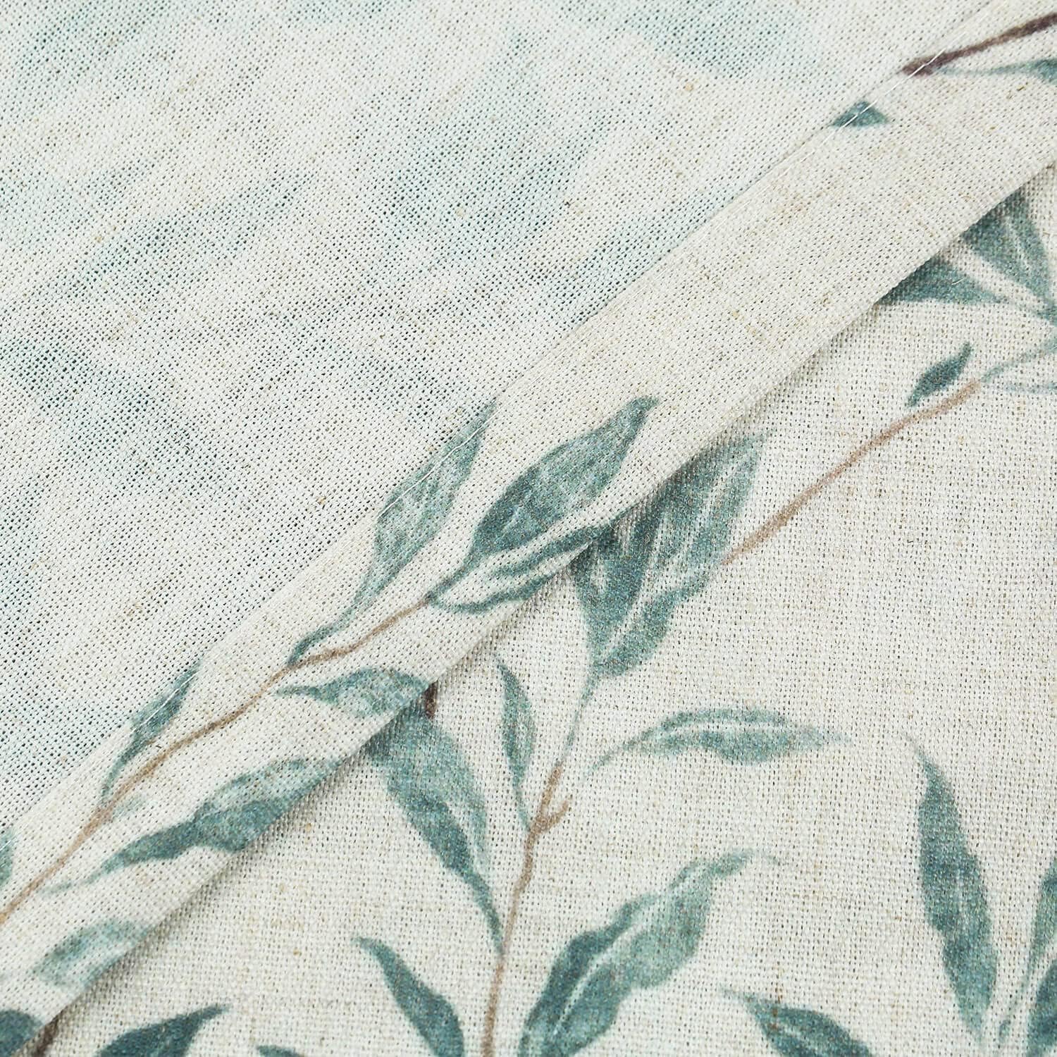 VOGOL Linen Textured Curtains with Leaves Print and Lace Border