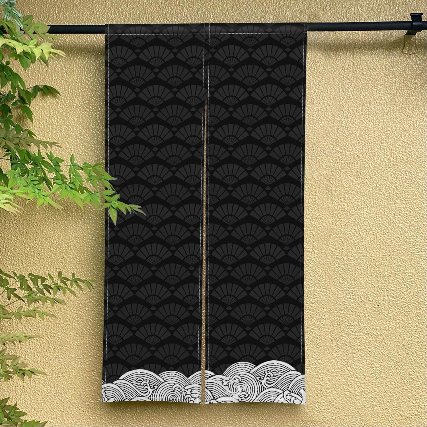 ChloropLastid Long Japanese Noren Curtain Black Beige Wave