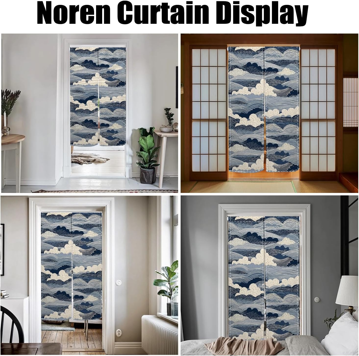 Japanese Noren Door Curtain Wave Pattern Decor 34x60