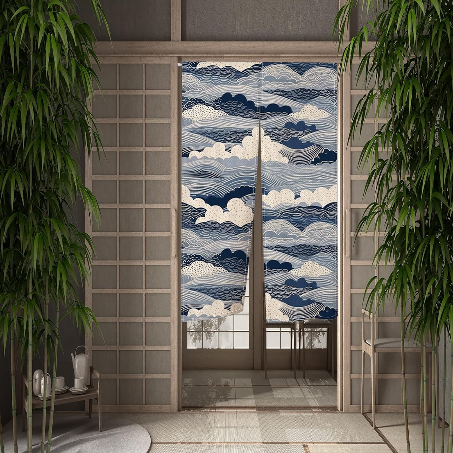 Leowefowa Japanese Noren Curtain Great Wave Design