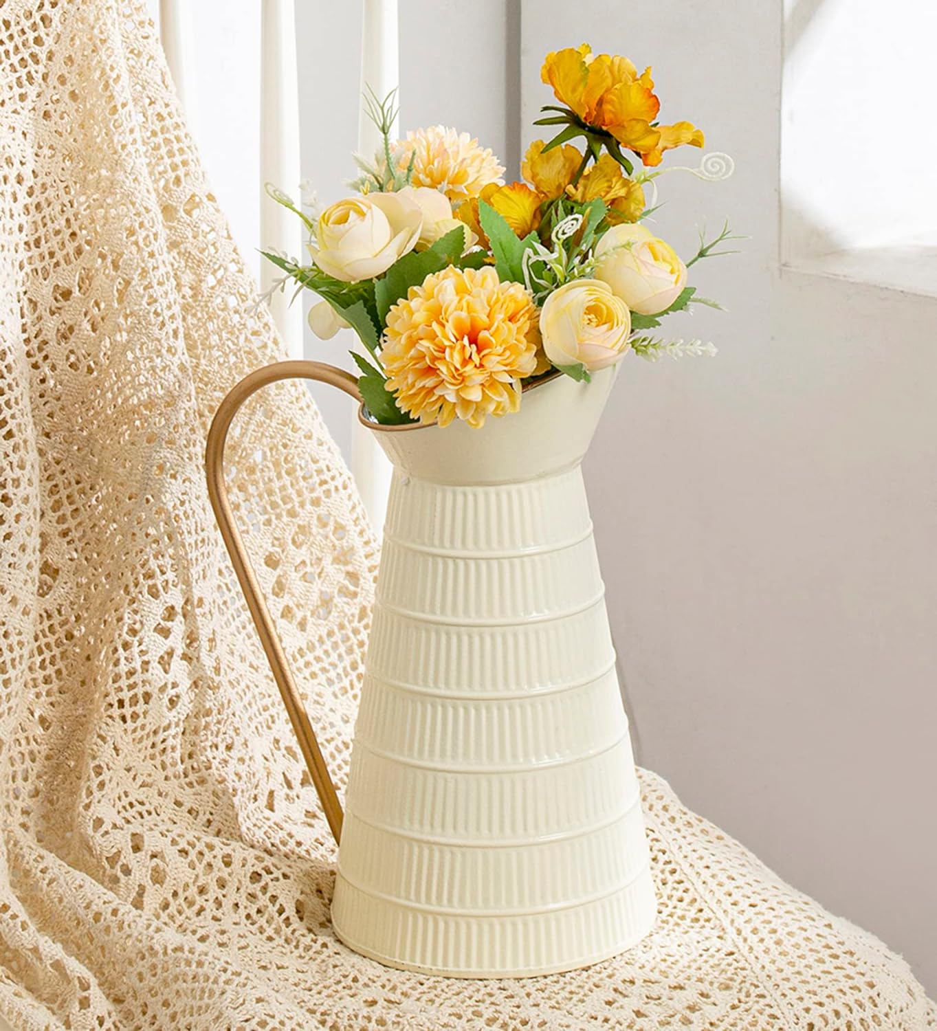 Elegant Cream Metal Pitcher Vase 108H