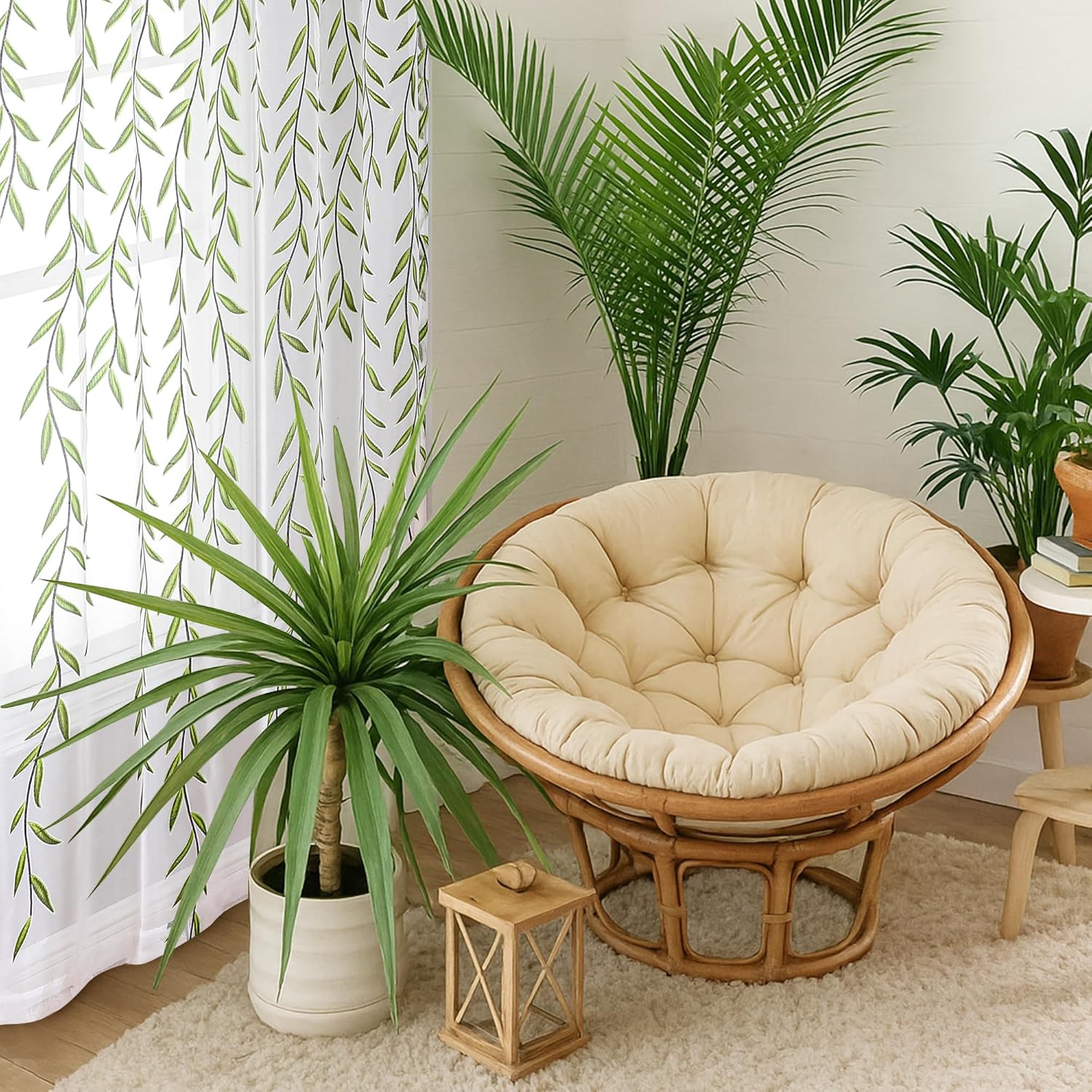 108 Inch Sheer Curtains with Green Leaf Pattern 2 Panels Set