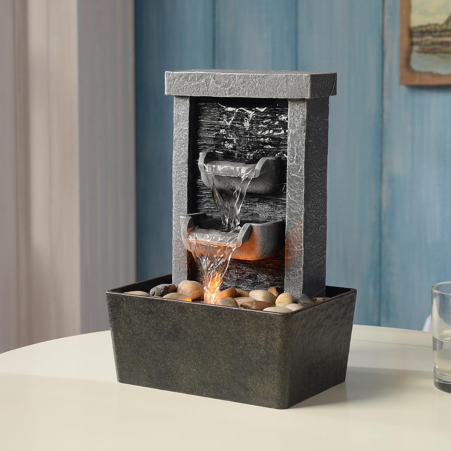 GOSSI Indoor Waterfall Fountain with LED Lighting