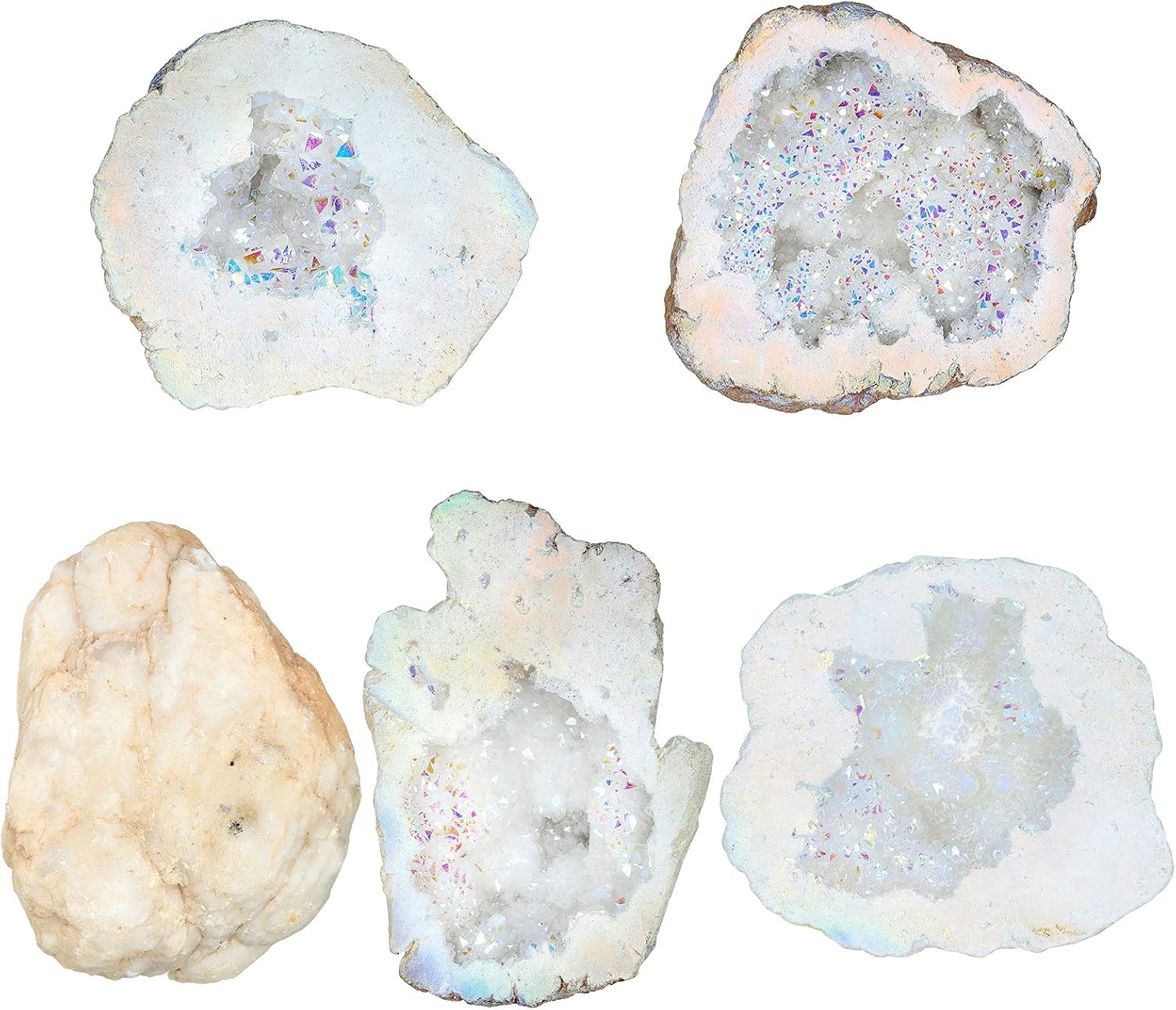 Rockcloud White AB Crystal Geode for Home Office Decoration