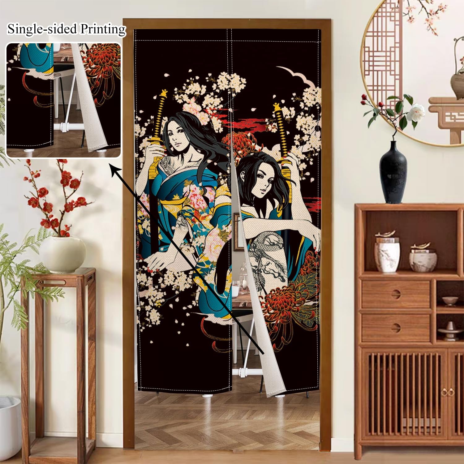 Japanese Style Door Curtain with Ukiyoe Pattern