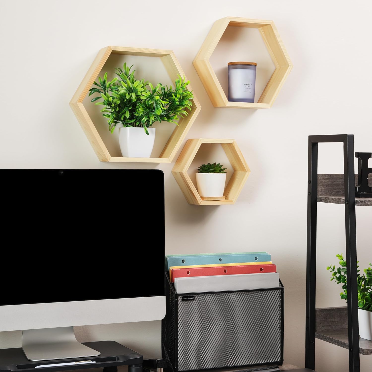 Mind Reader Hexagon Floating Shelves Set of 3 Brown