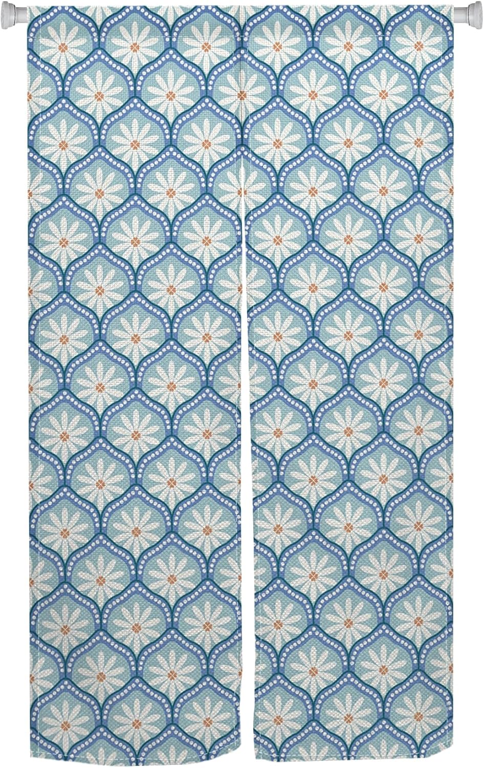 Traditional Japanese Noren Door Curtain 335x59 inch Blue Chrysanthemum