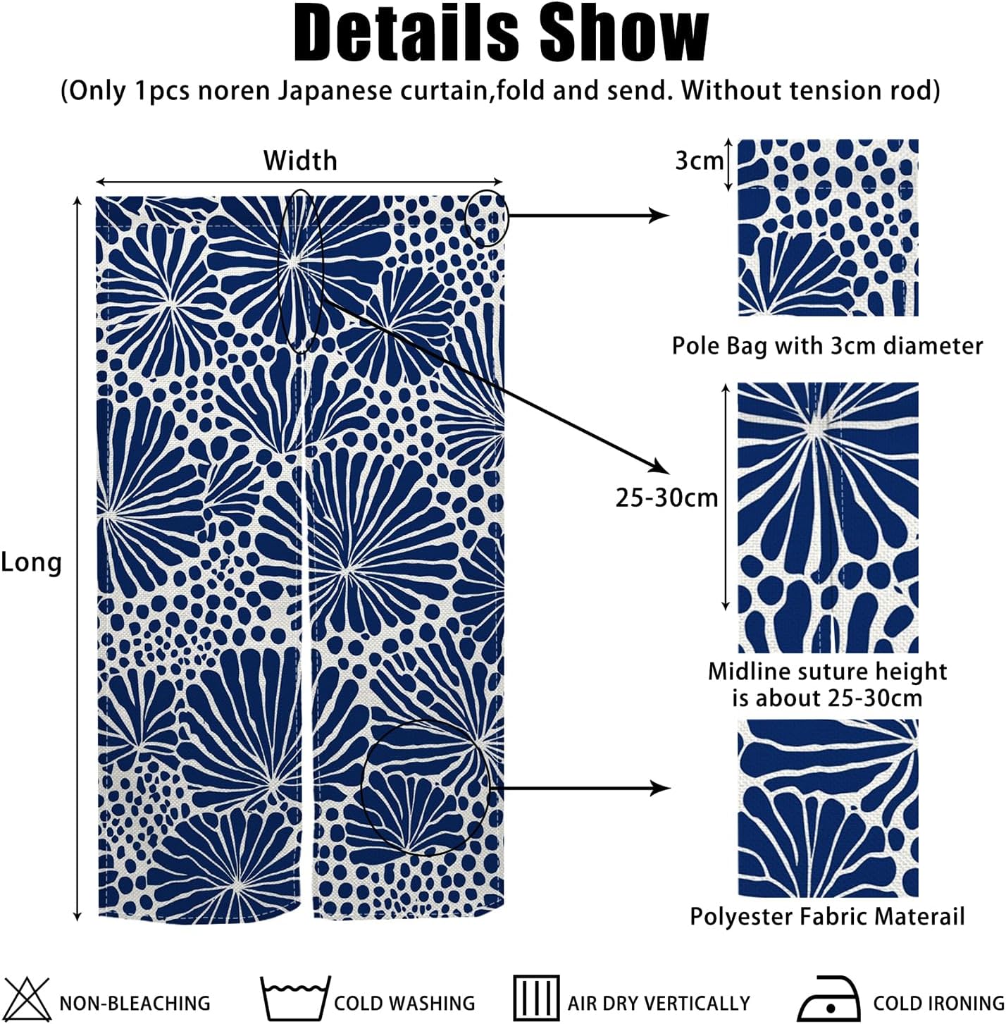 Japanese Noren Door Curtain Blue Floral Pattern