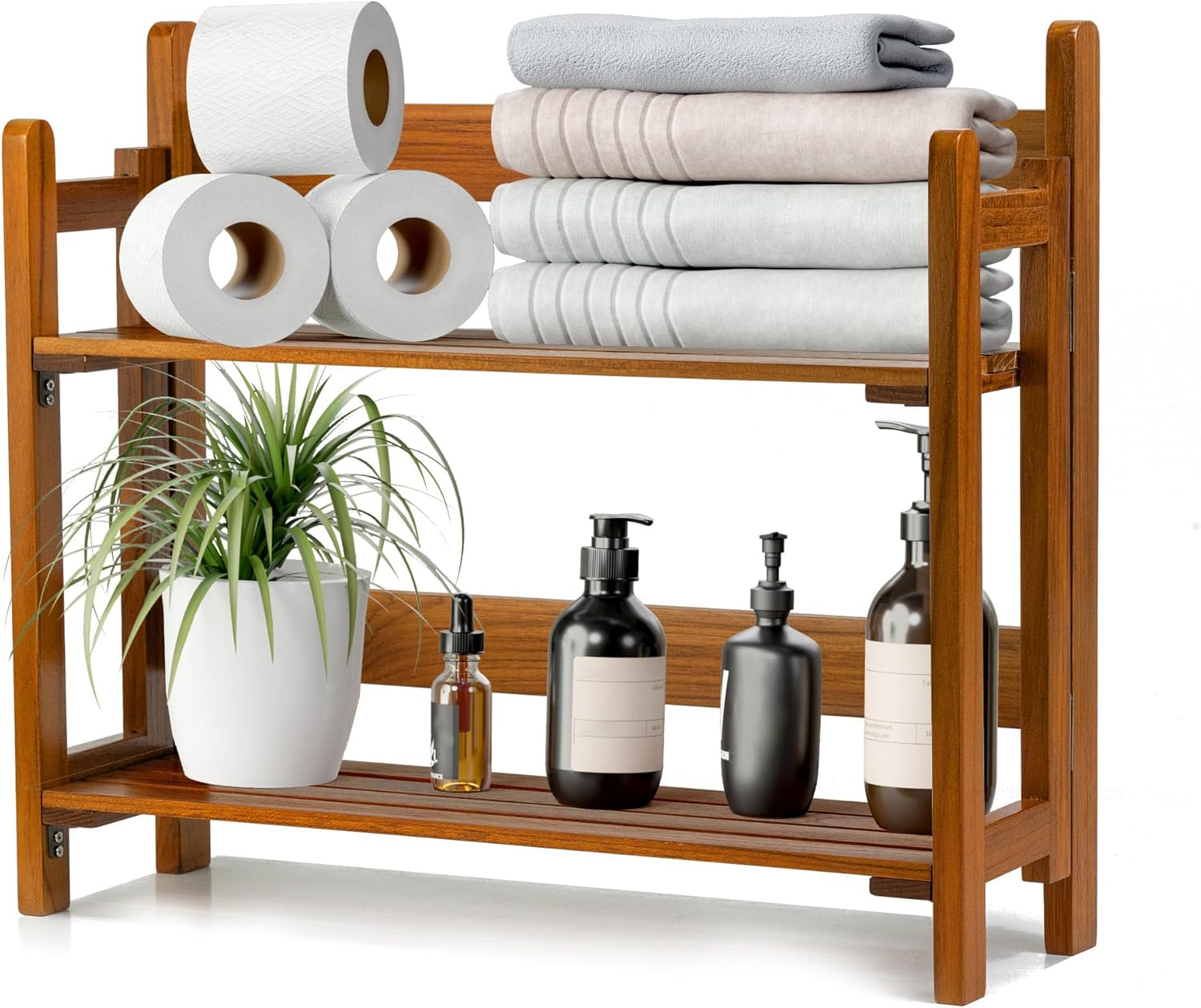 VaeFae Teak Wood Floating Shelves 2 Tier