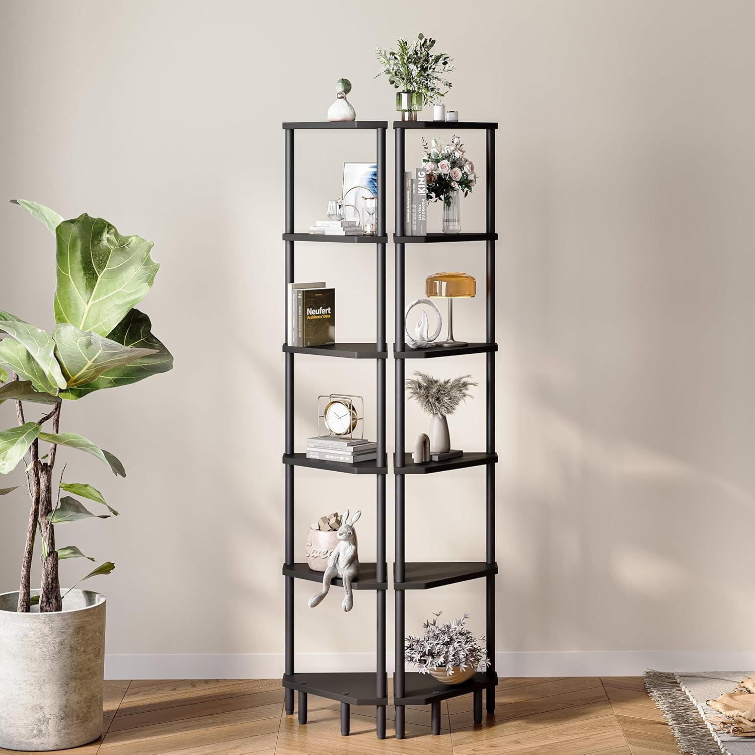 6 Tier Corner Shelf Stand LCS502B Black