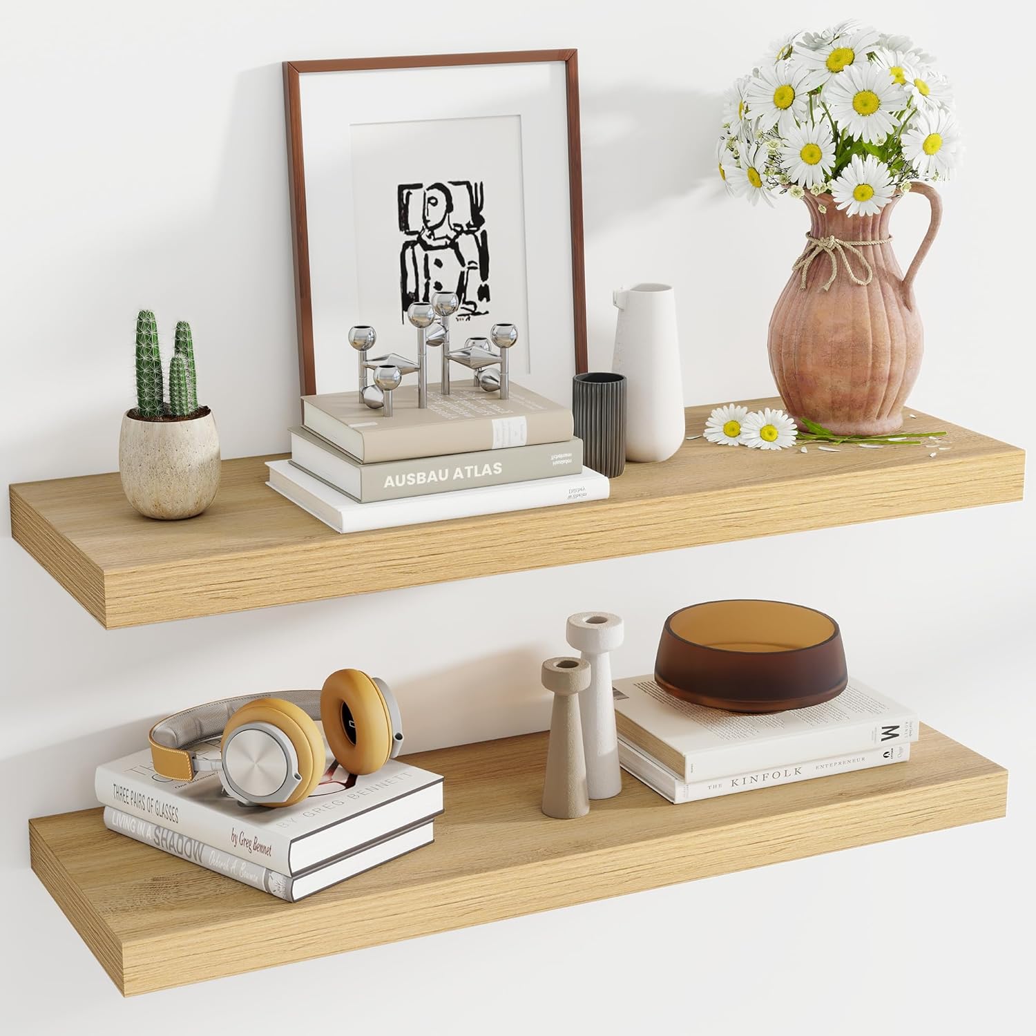 36 Inch Deep Floating Shelves 2 Pack Natural Finish