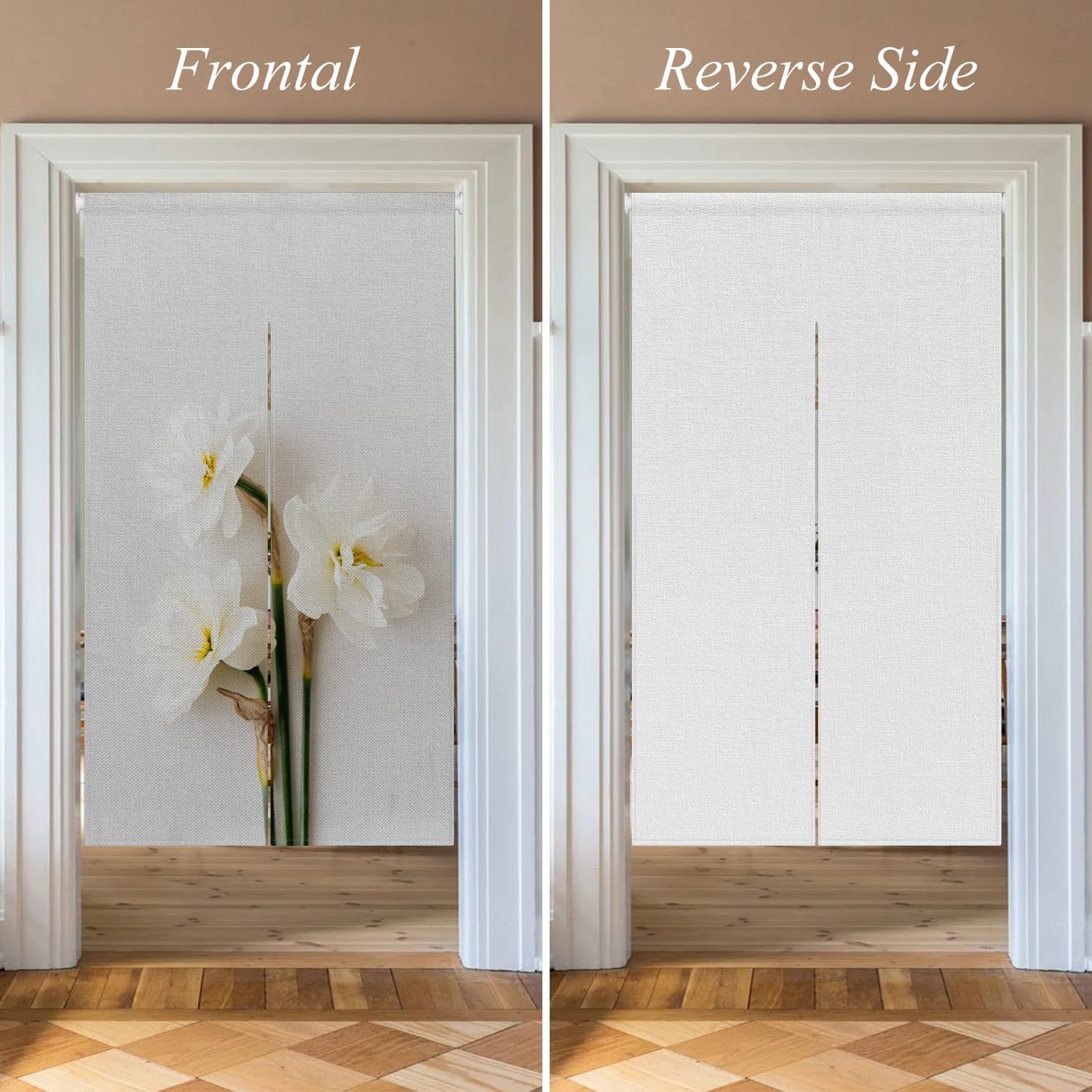 Japanese Noren Door Curtain with Bloomy Flower Print
