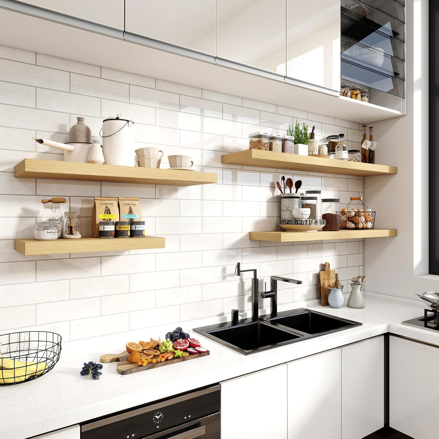 36 Inch Deep Floating Shelves 2 Pack Natural Finish