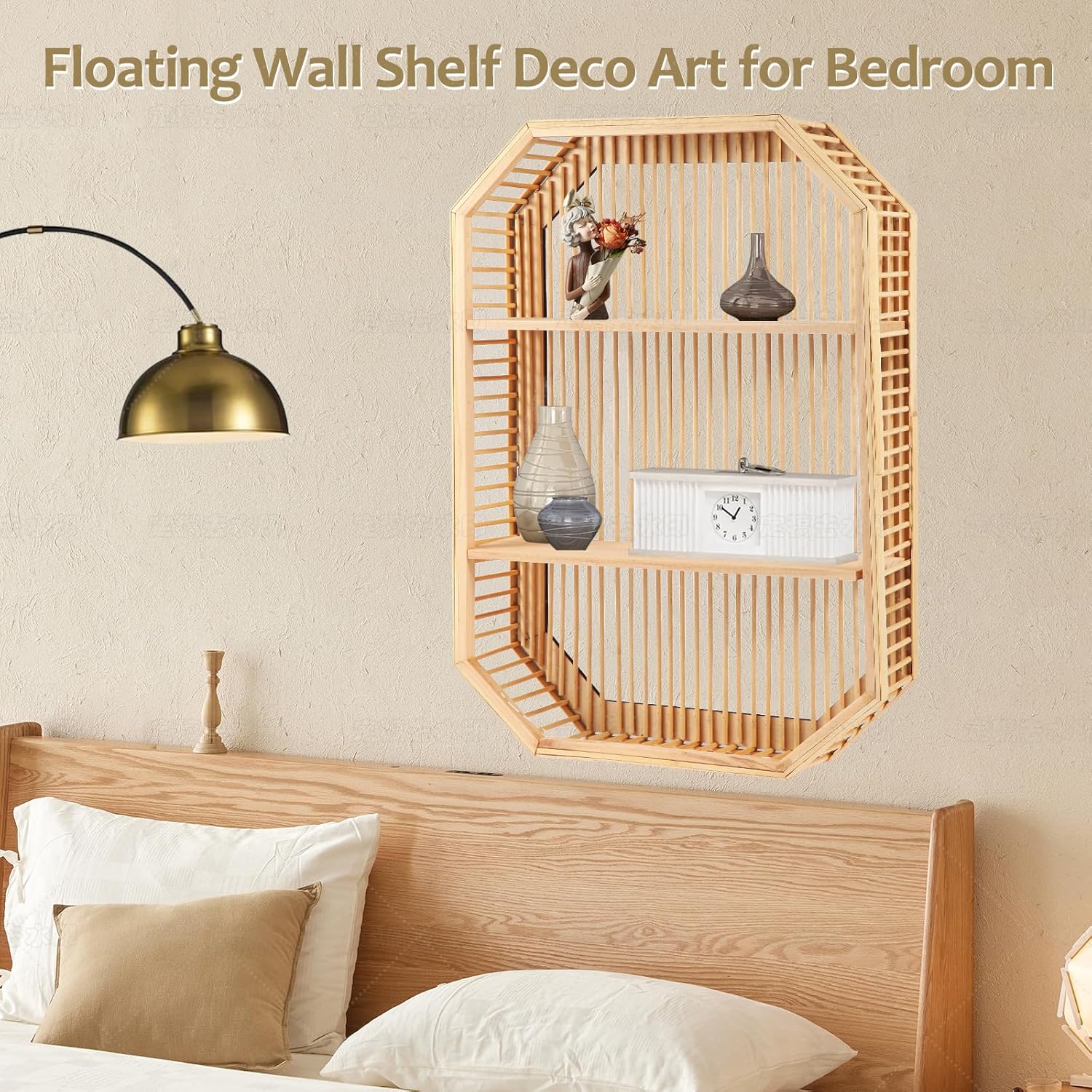 TOEEBR Square Floating Wall Shelf 2 Tier Bamboo Decor