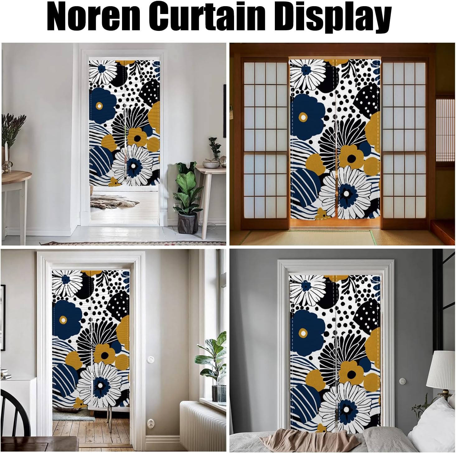 Blue Yellow Floral Noren Door Curtain Panel 335x709