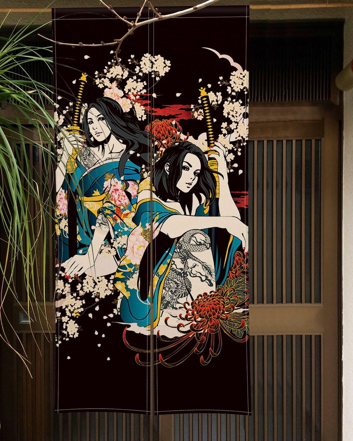 Japanese Noren Door Curtain with Ukiyoe Design