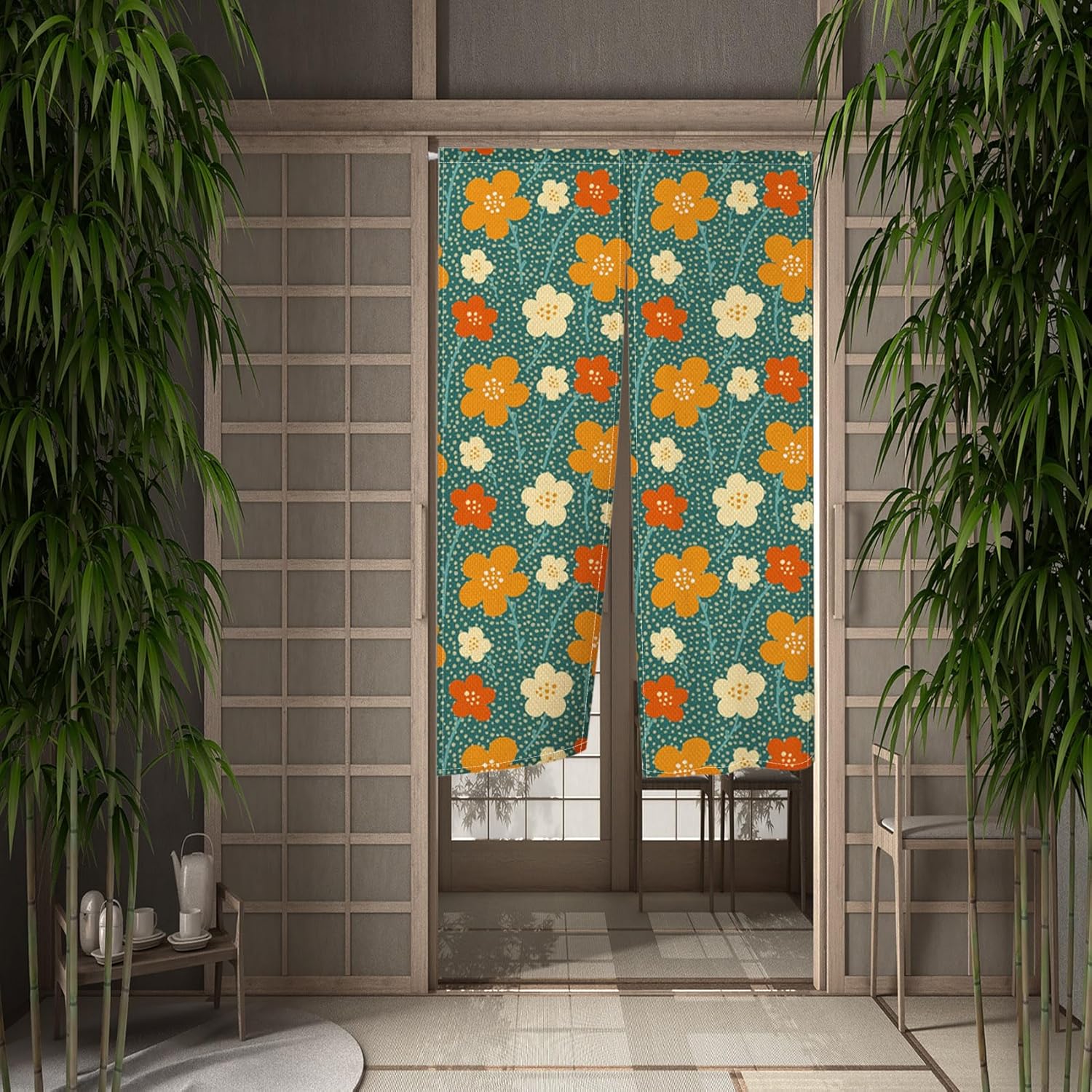 Leowefowa Retro Floral Door Curtain Panel