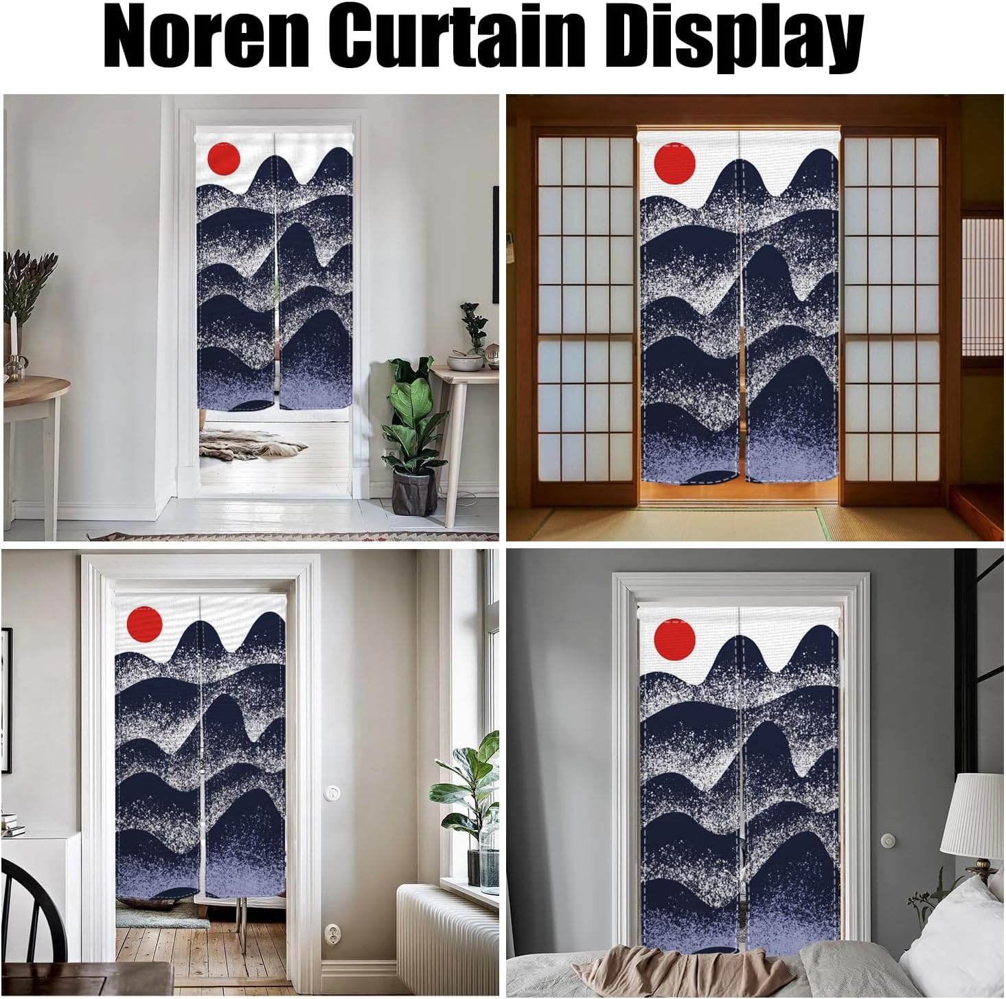 Traditional Japanese Noren Doorway Curtain with Sunset Mountain Print