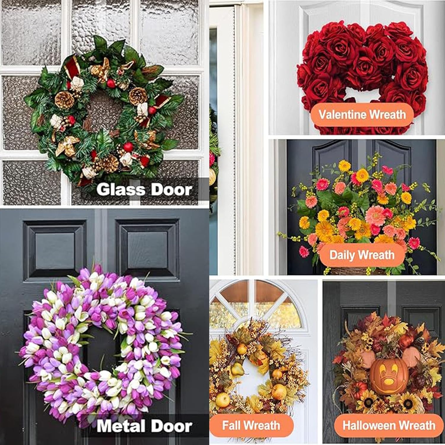 Emopeak 12 Inch Clear Wreath Hangers - 2 Pack Over Door Hooks