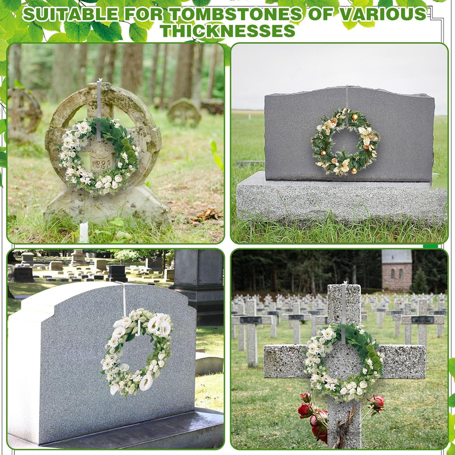 2Pcs Adjustable Christmas Wreath Hanger for Tombstones