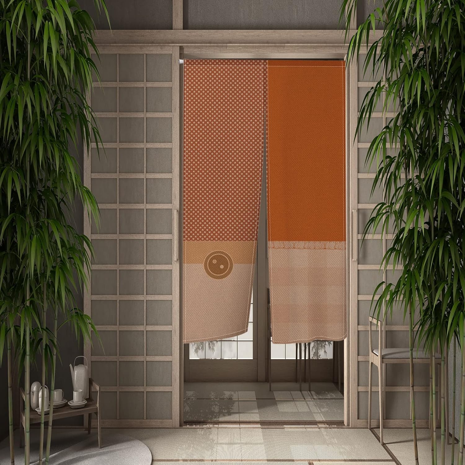 Leowefowa Japanese Style Door Curtain with Dots and Plaid Pattern