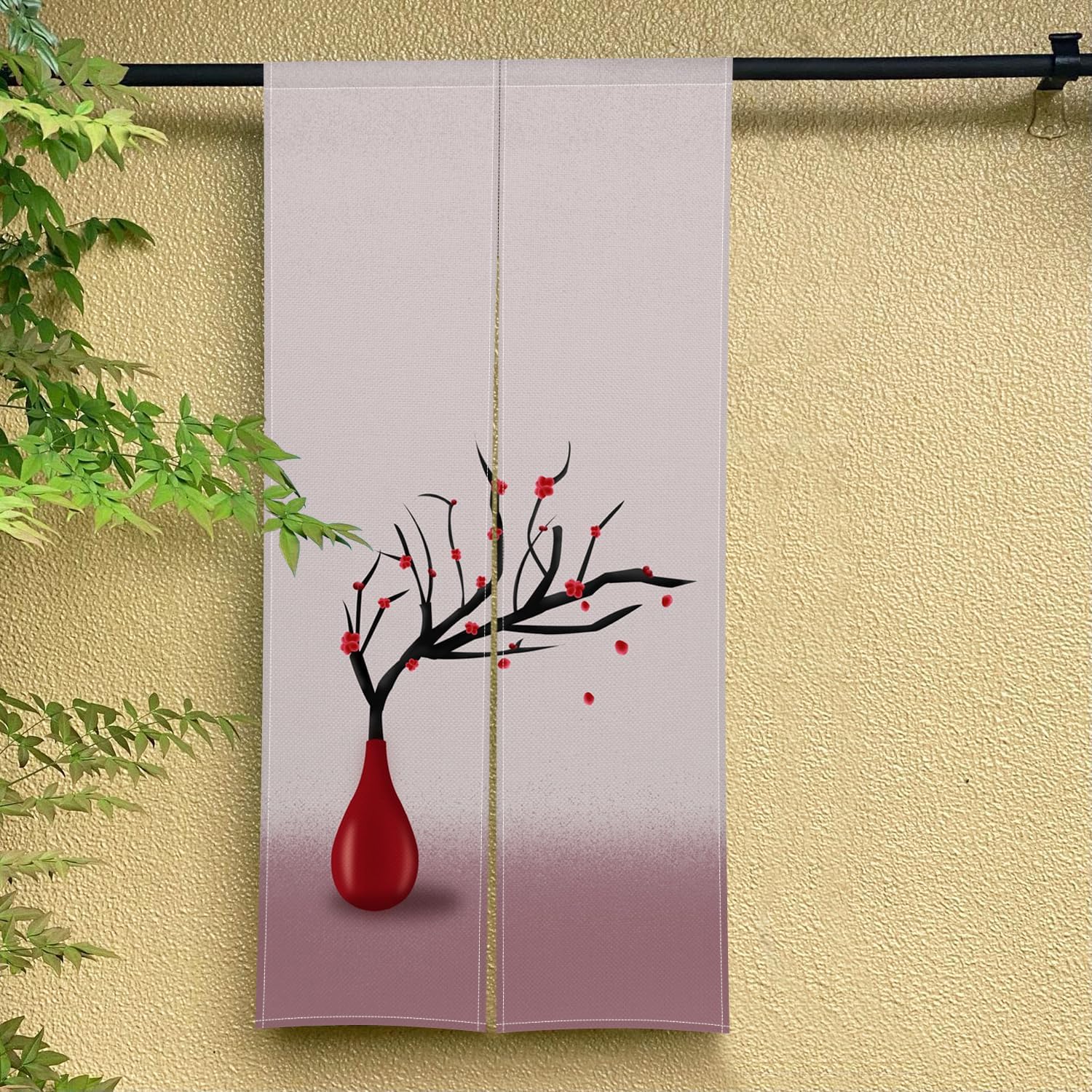 Red Plum in Vase Japanese Style Panel Door Curtain