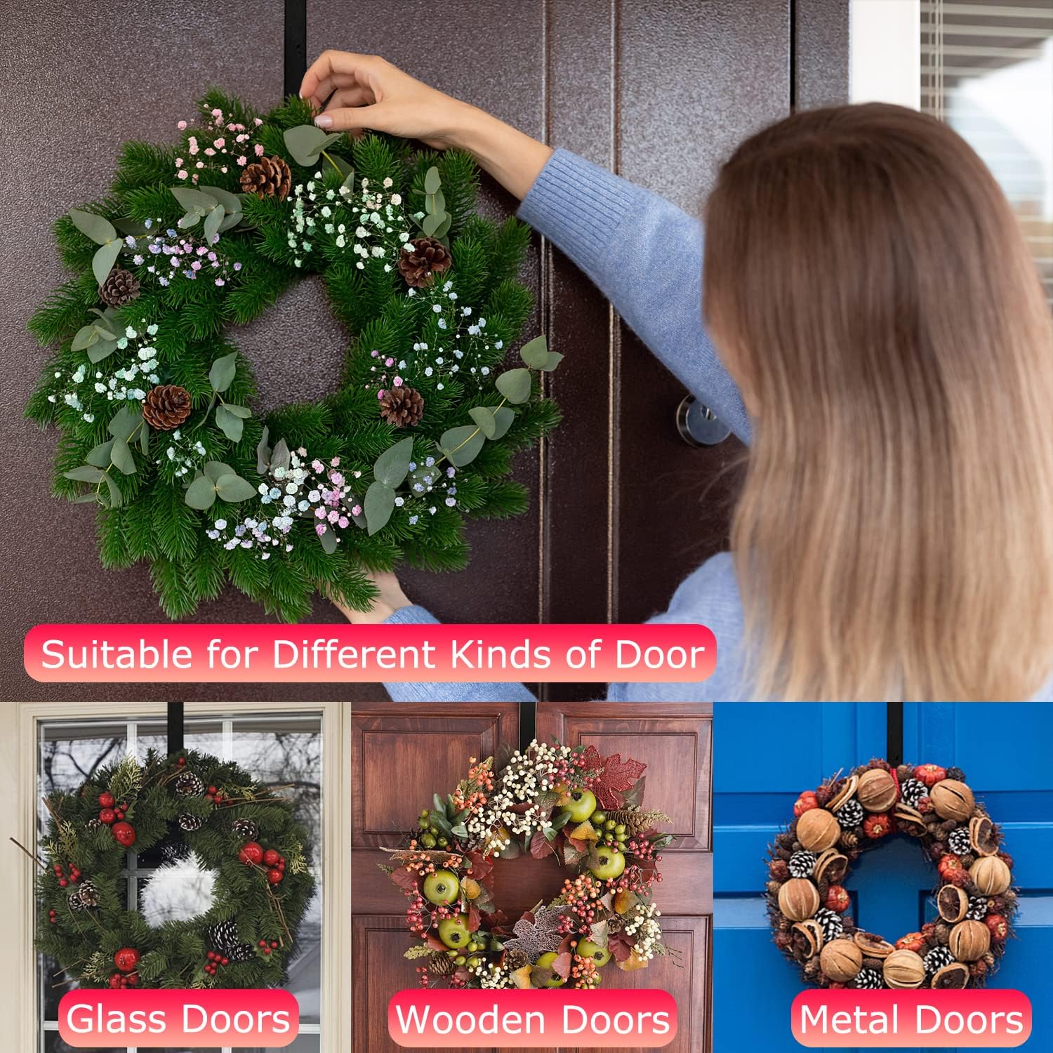 Komotu 12 Inch Wreath Hanger for Front Door