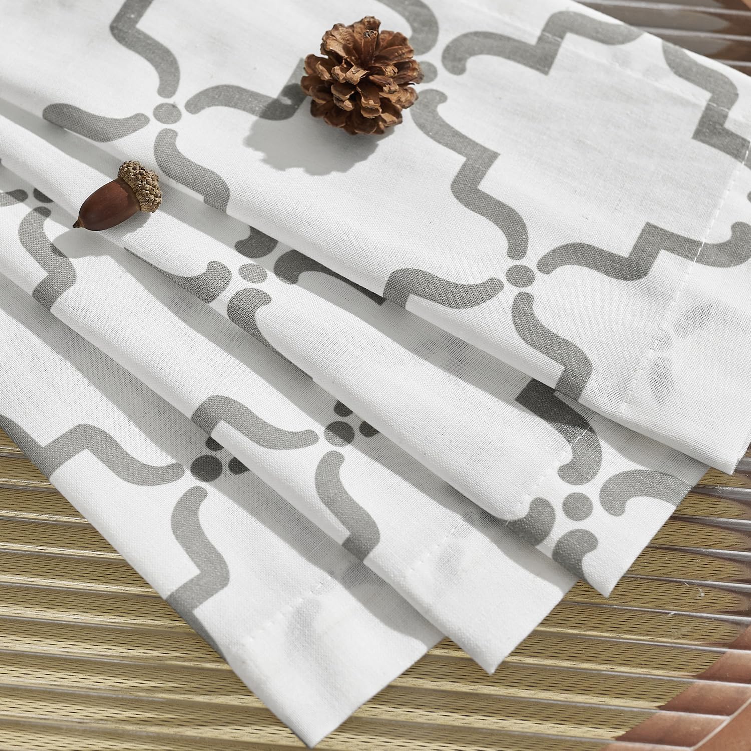 Jinchan Linen Curtains Moroccan Trellis Print Grey 2 Panels Rod Pocket