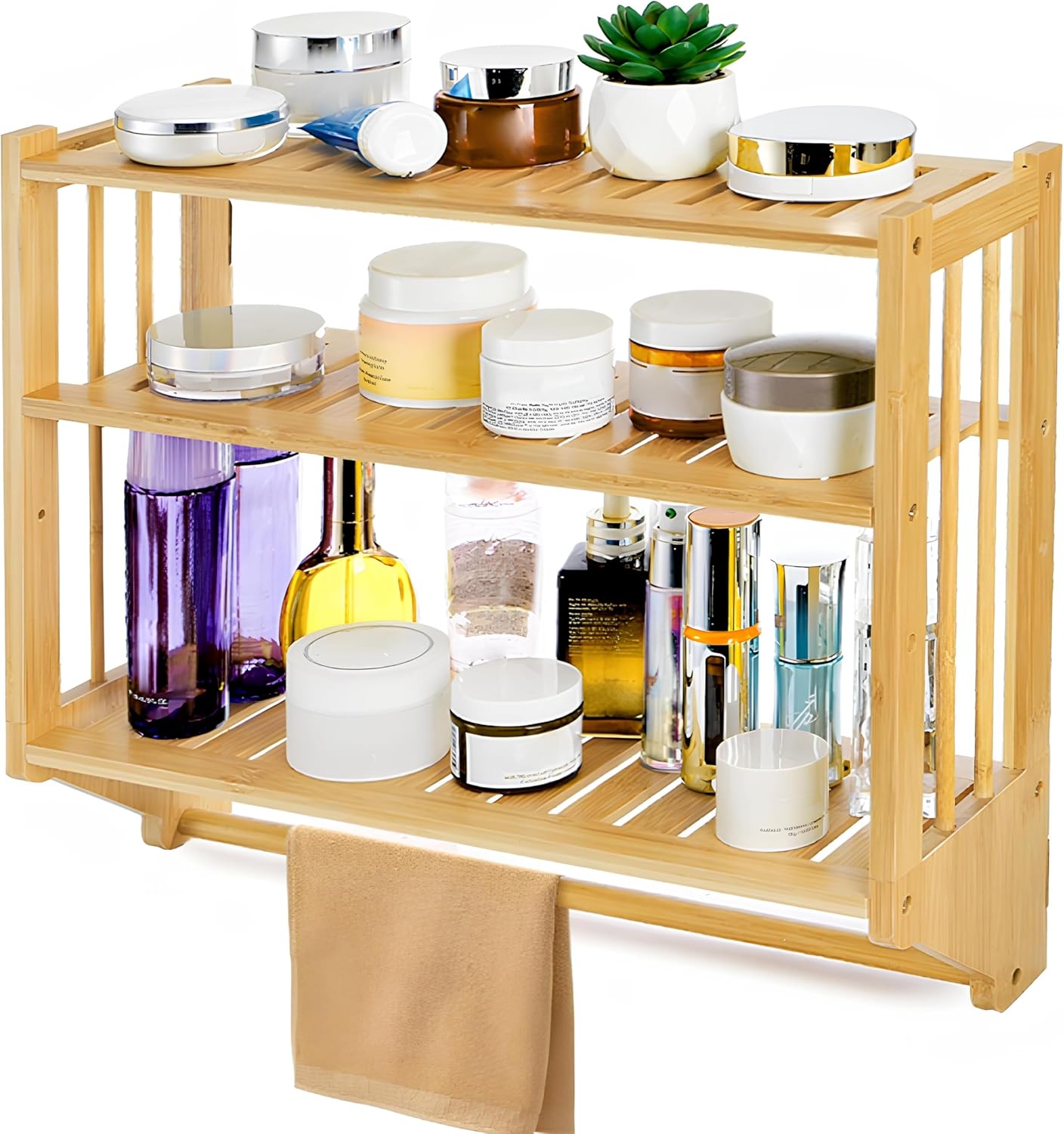 Goaste Bamboo Wall Mounted 3 Tier Shelf Organizer