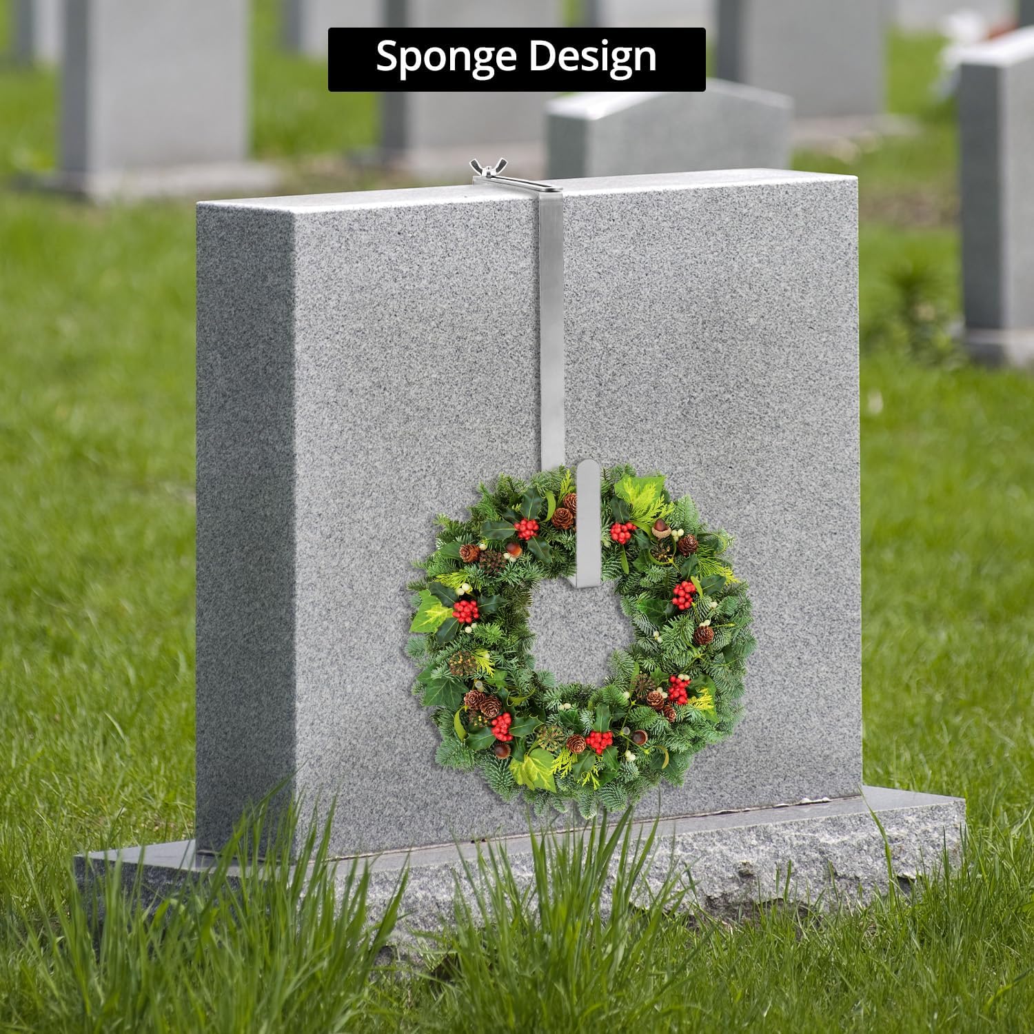 QWORK Christmas Headstone Wreath Hanger - 2 Pcs Adjustable Stainless Steel