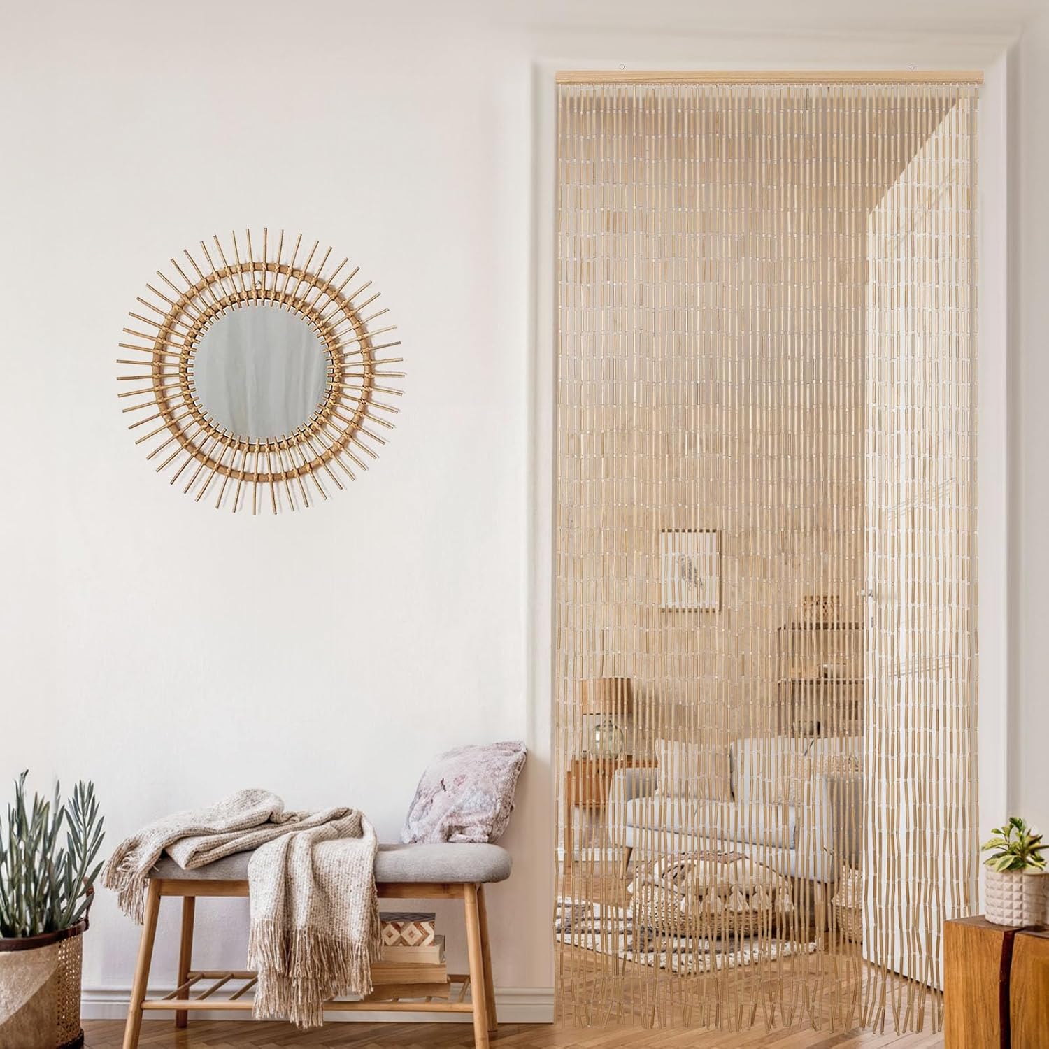BECHAEO Bamboo Beaded Curtain for Doorway 355 x 75 Inches