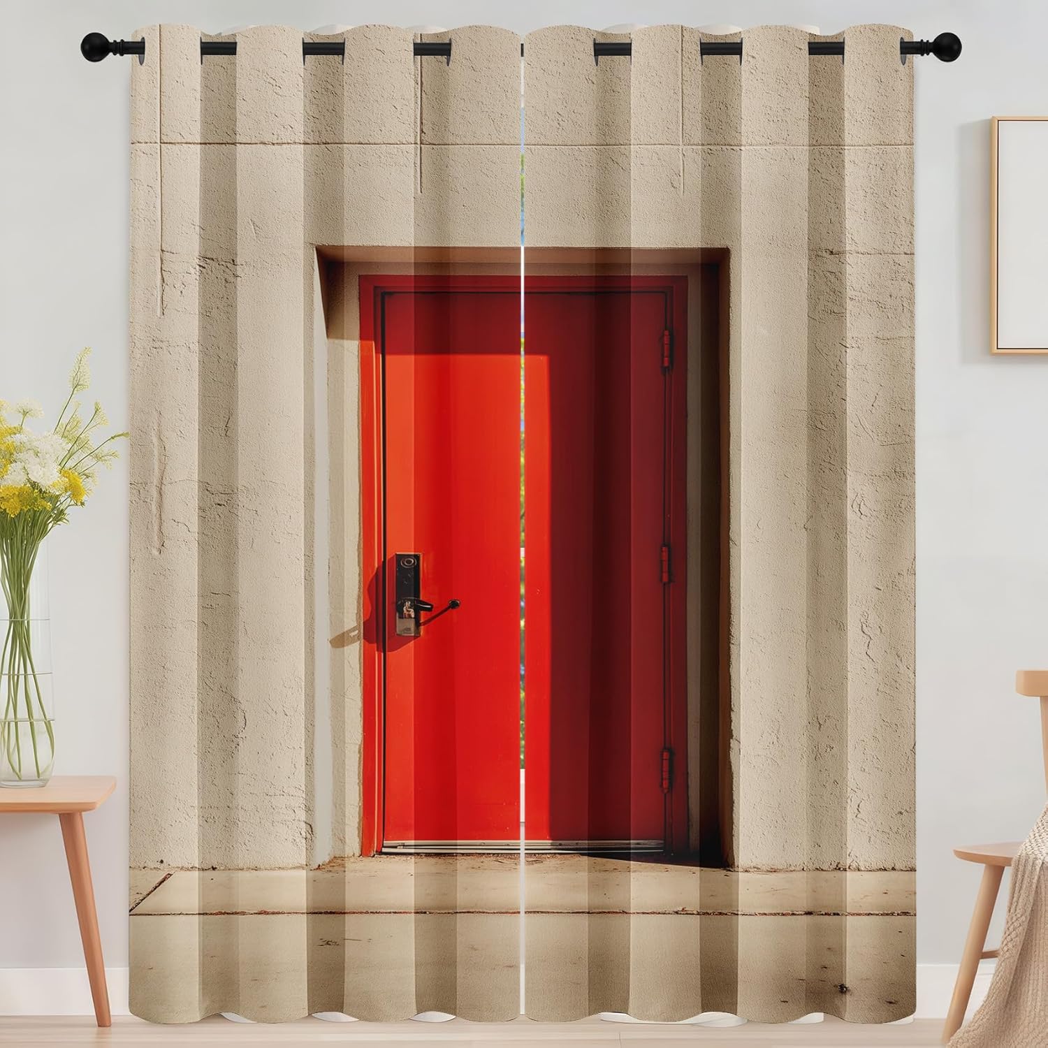 Concrete Frame Doorway Curtains 2 Panels Set