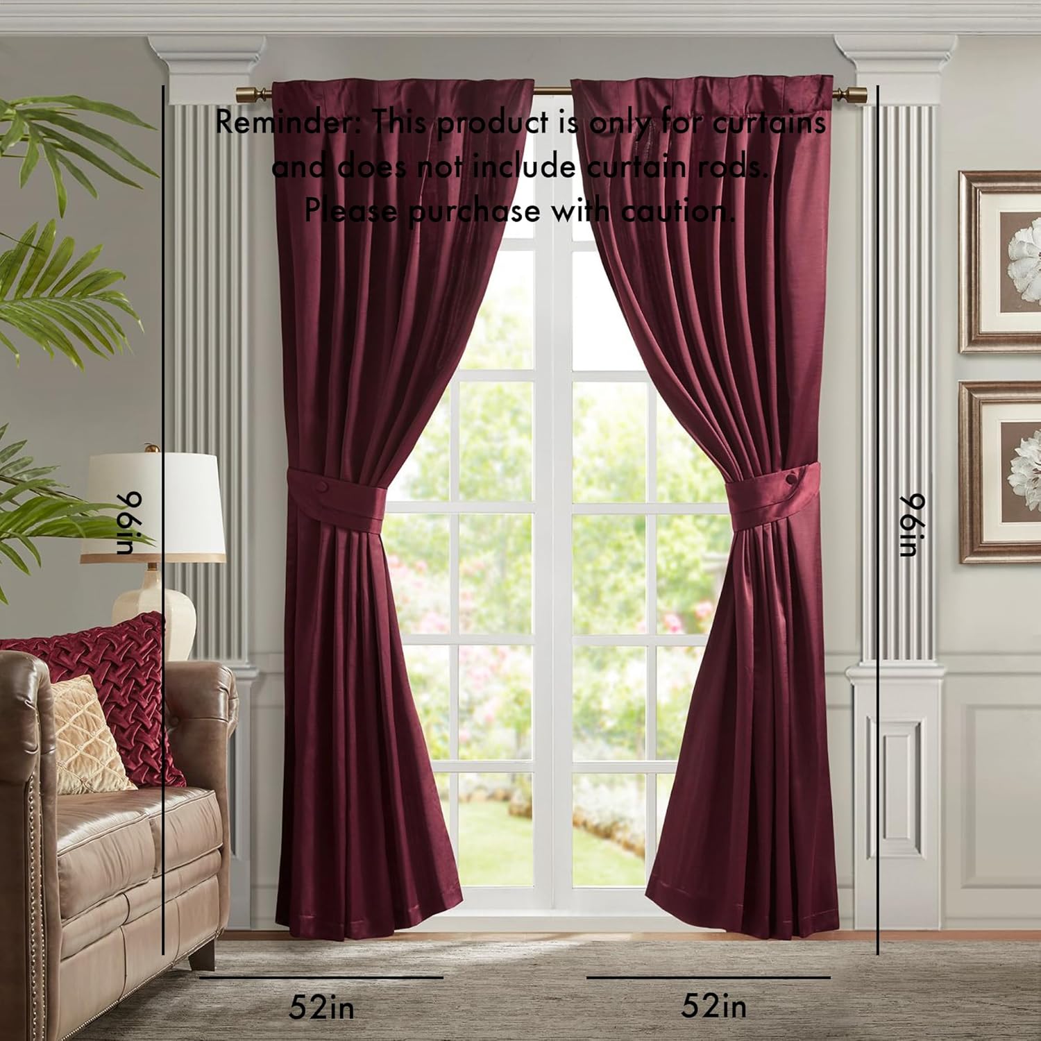 Elegant Burgundy Pleat Curtain Panel with Tieback