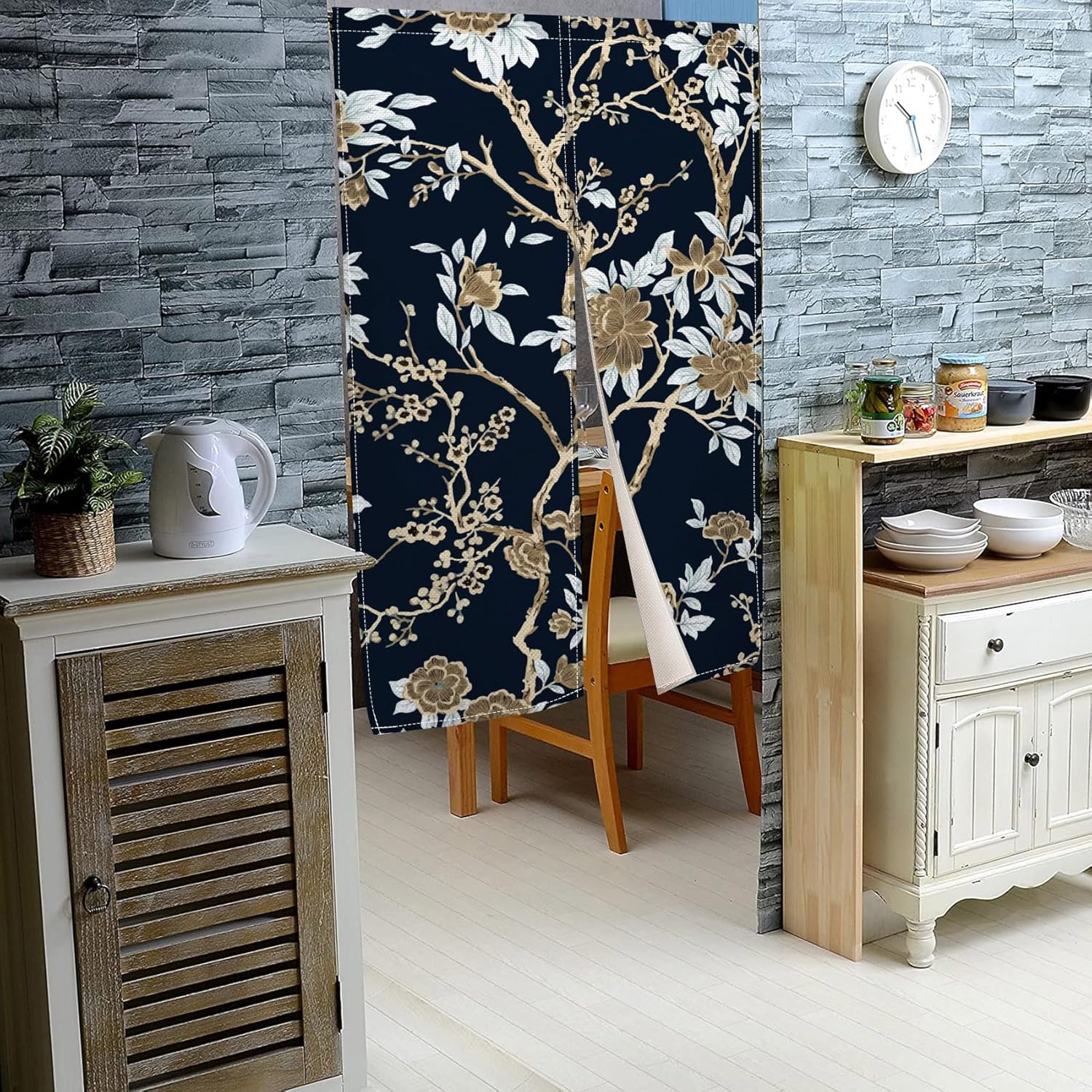 Japanese Doorway Curtain Panel 34x60 Inches Bloomy Flowers