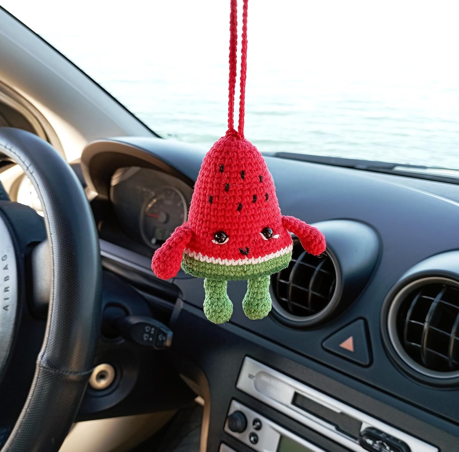Watermelon Crochet Mirror Holder Cute Car Accessories Decor