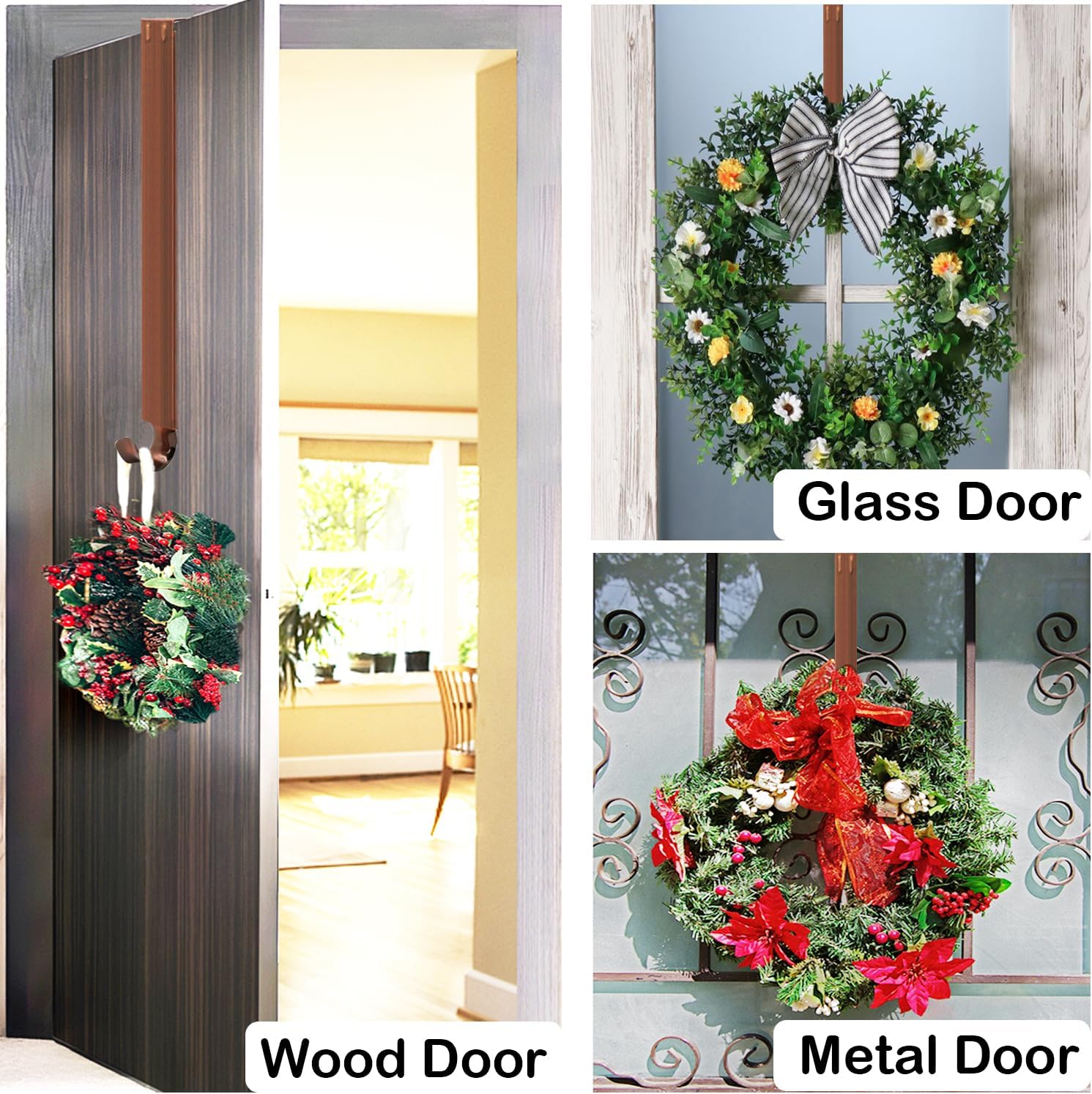 Adjustable Wreath Hanger for Front Door Brushed Bronze