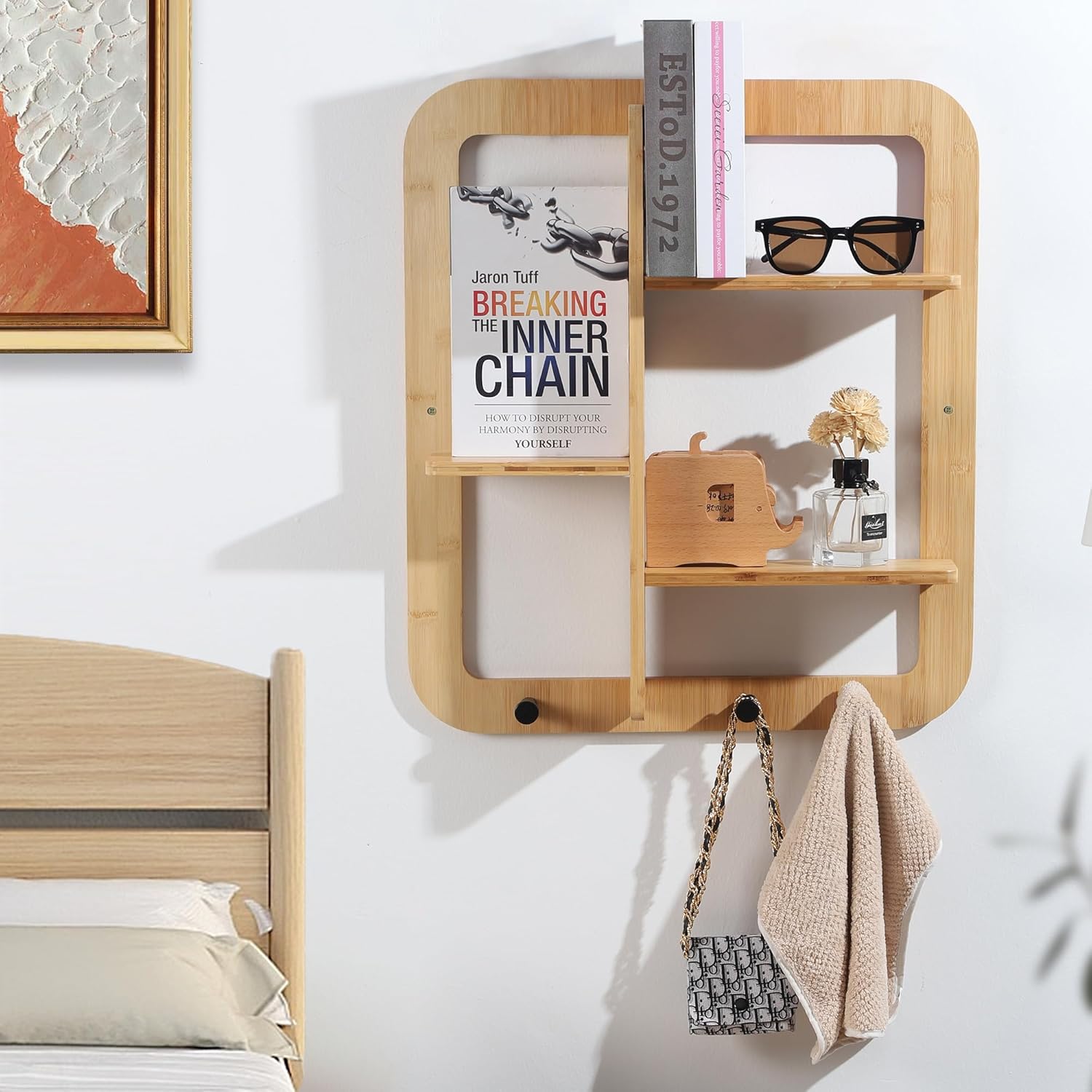 Proman Products Bamboo Floating Shelves with Hooks