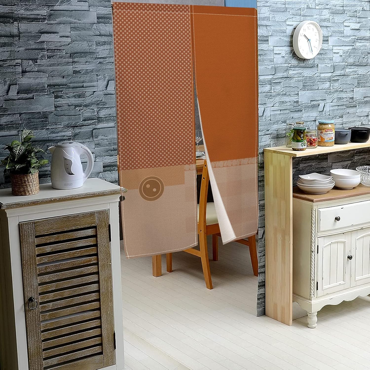 Leowefowa Japanese Style Door Curtain with Dots and Plaid Pattern