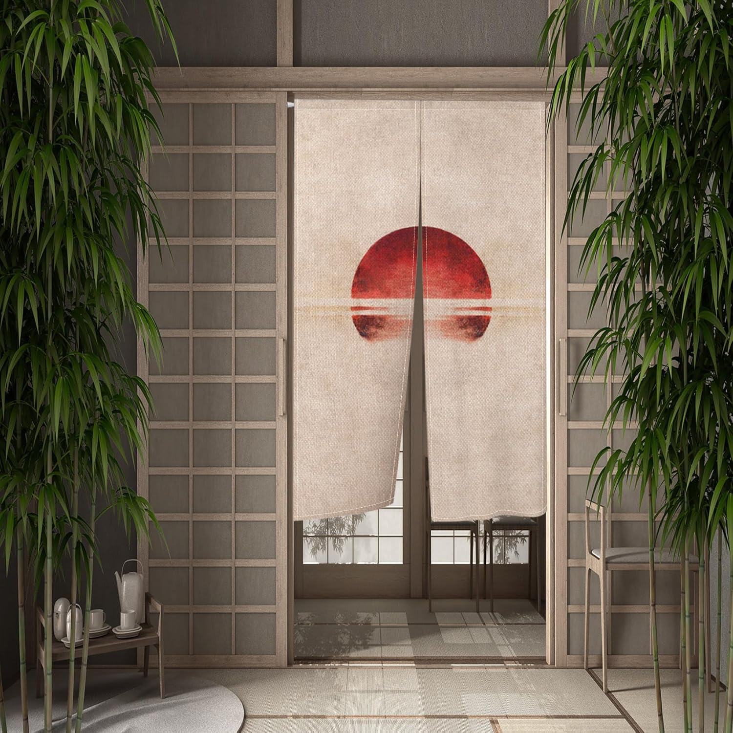 Traditional Japanese Noren Door Curtain 34x48 Sunset